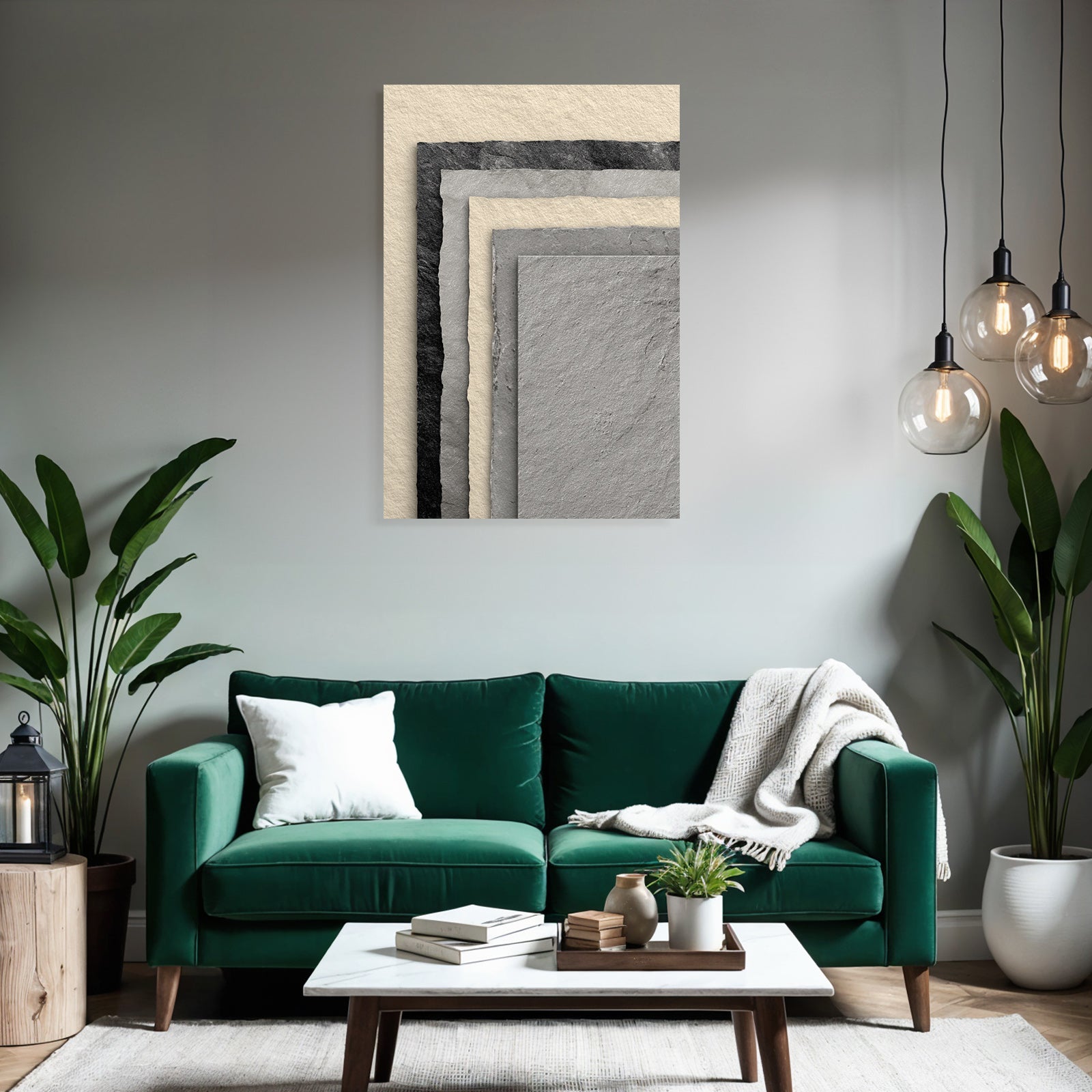 Layered paper textures in black, grey and cream