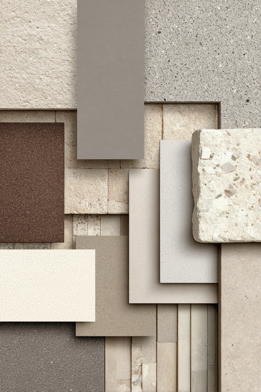 Stein Fliesen Materialien Neutrale Farben Collage | Modern Basic | Einrichtungsstile