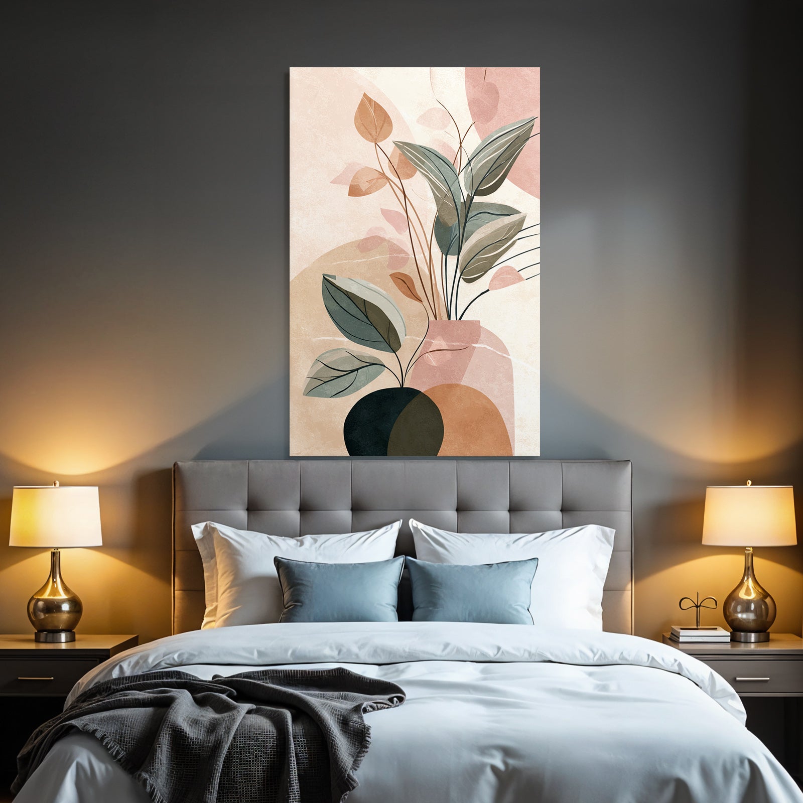 Vase with stylized plants and leaves Abstract Design