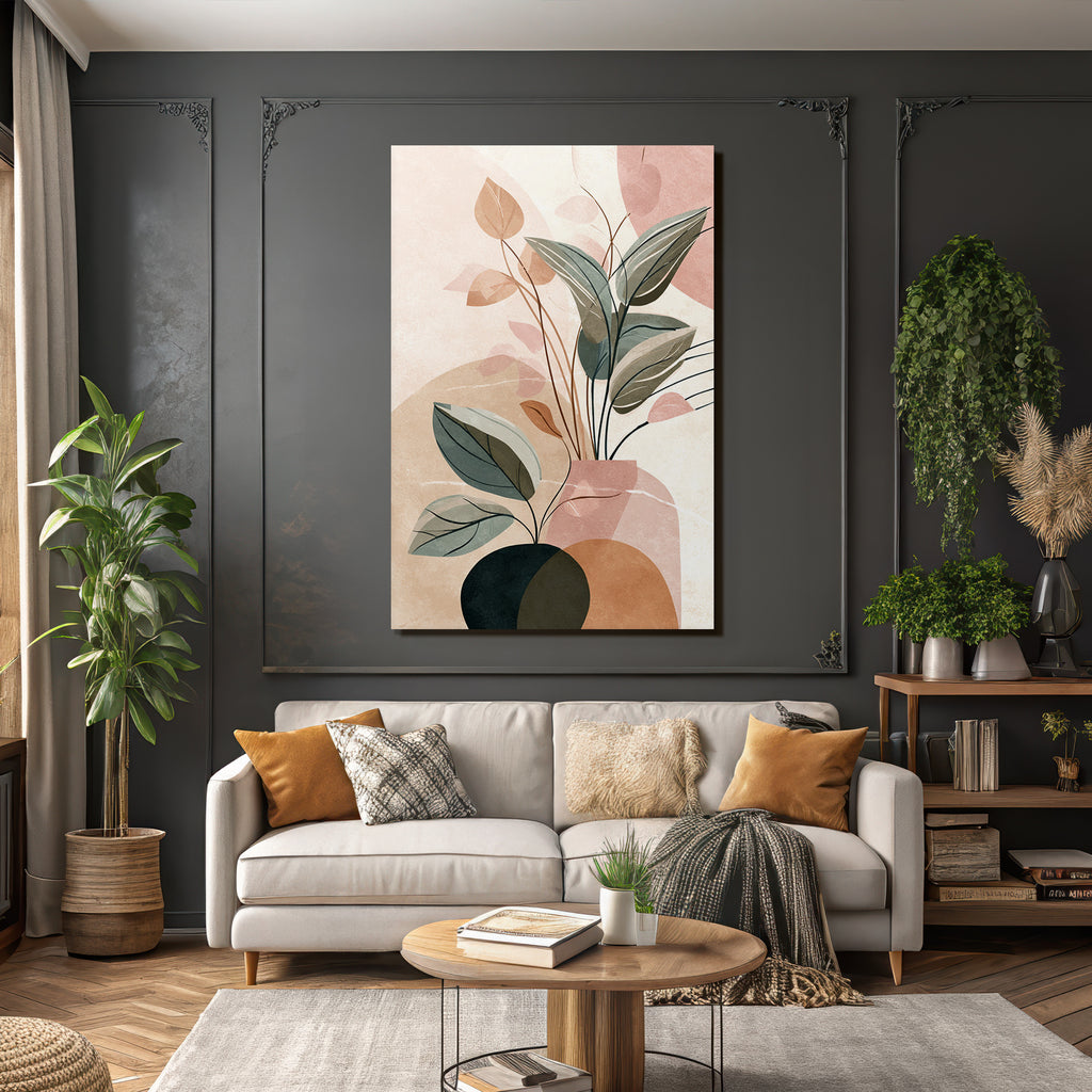 Vase with stylized plants and leaves Abstract Design