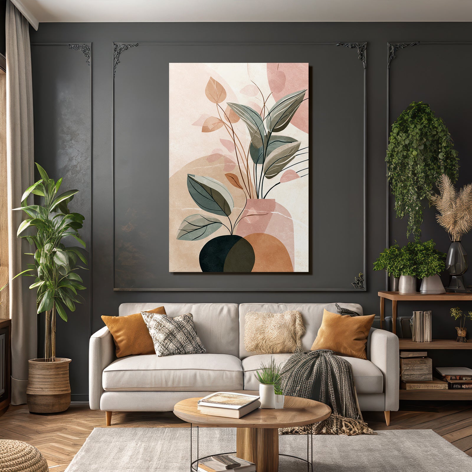Vase with stylized plants and leaves Abstract Design