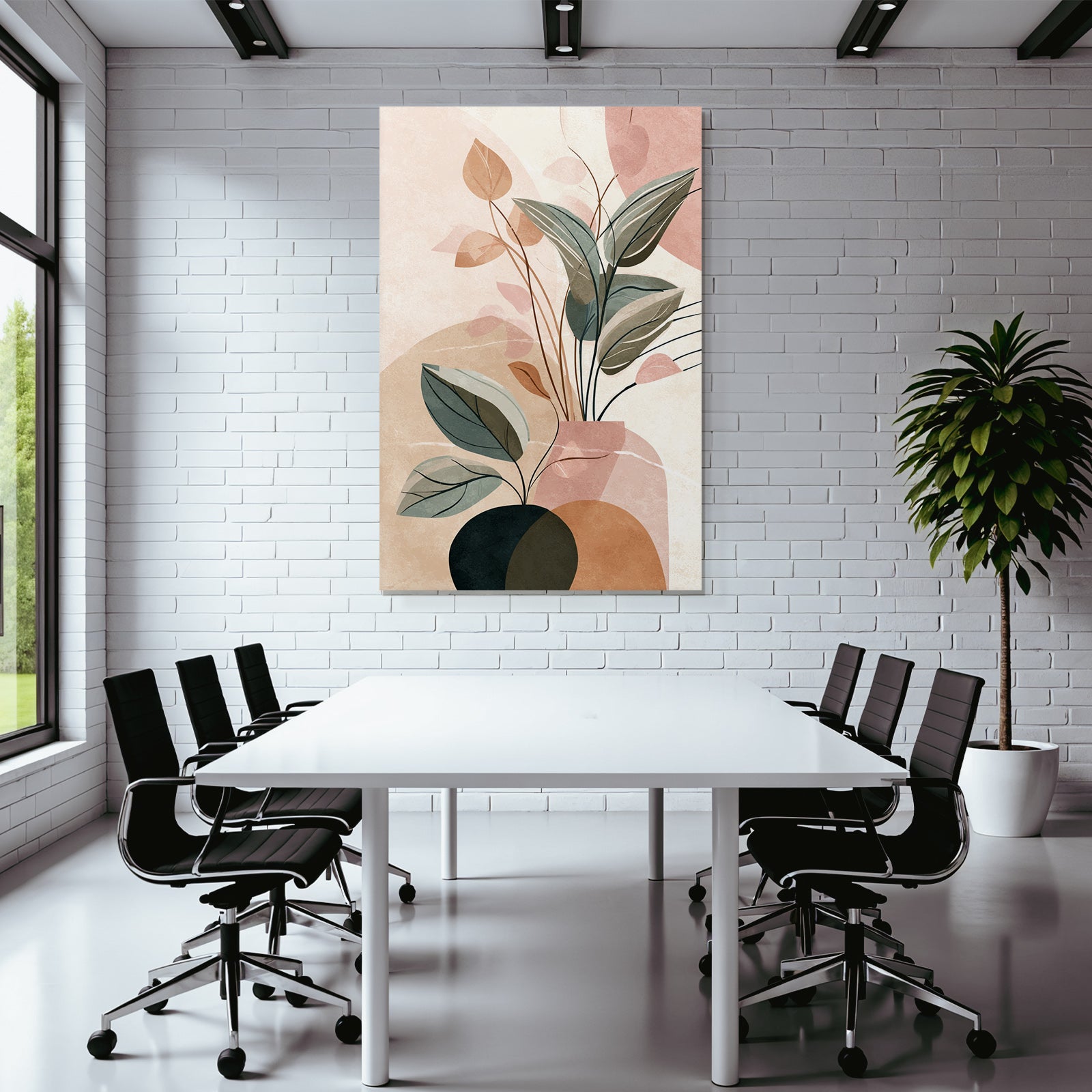 Vase with stylized plants and leaves Abstract Design