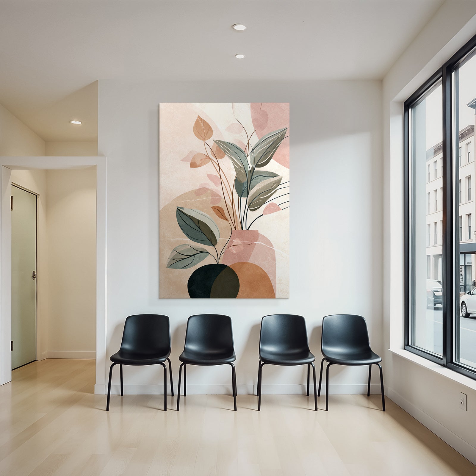 Vase with stylized plants and leaves Abstract Design