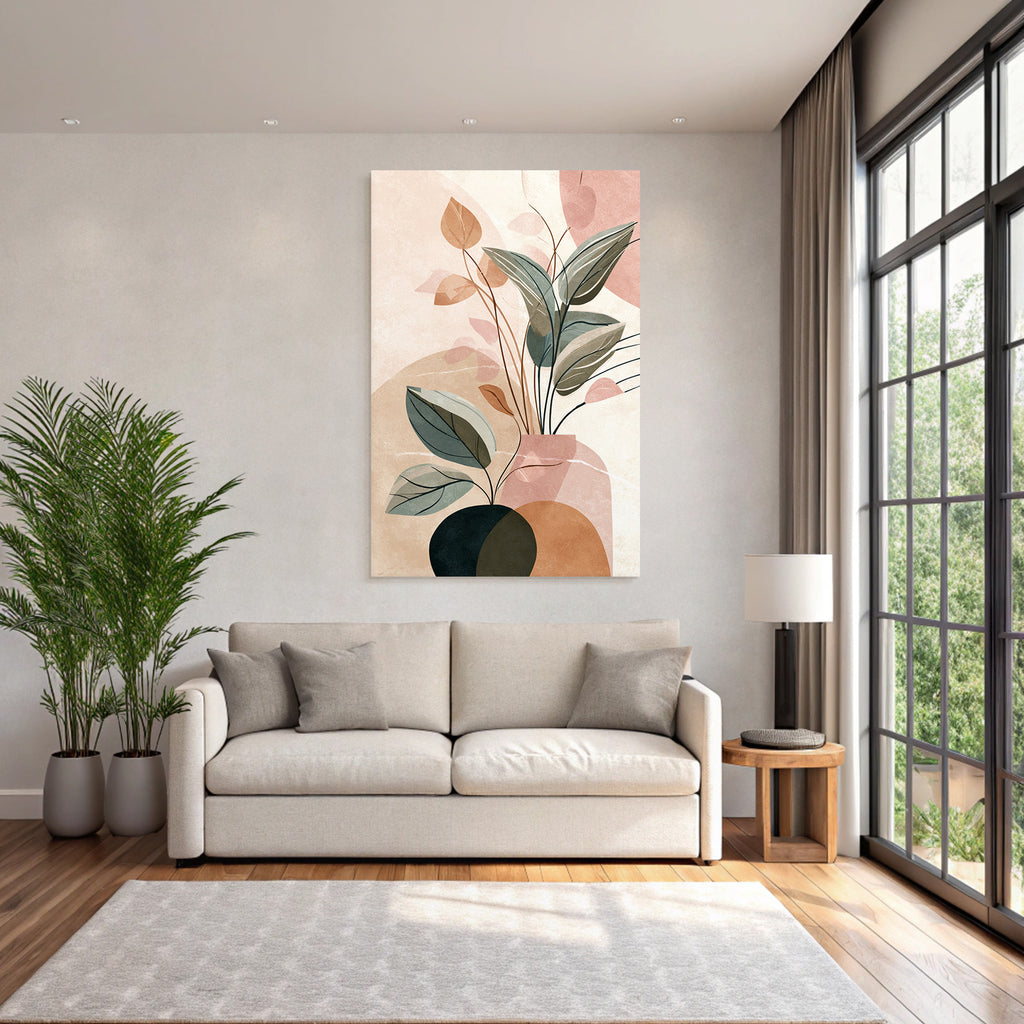 Vase with stylized plants and leaves Abstract Design