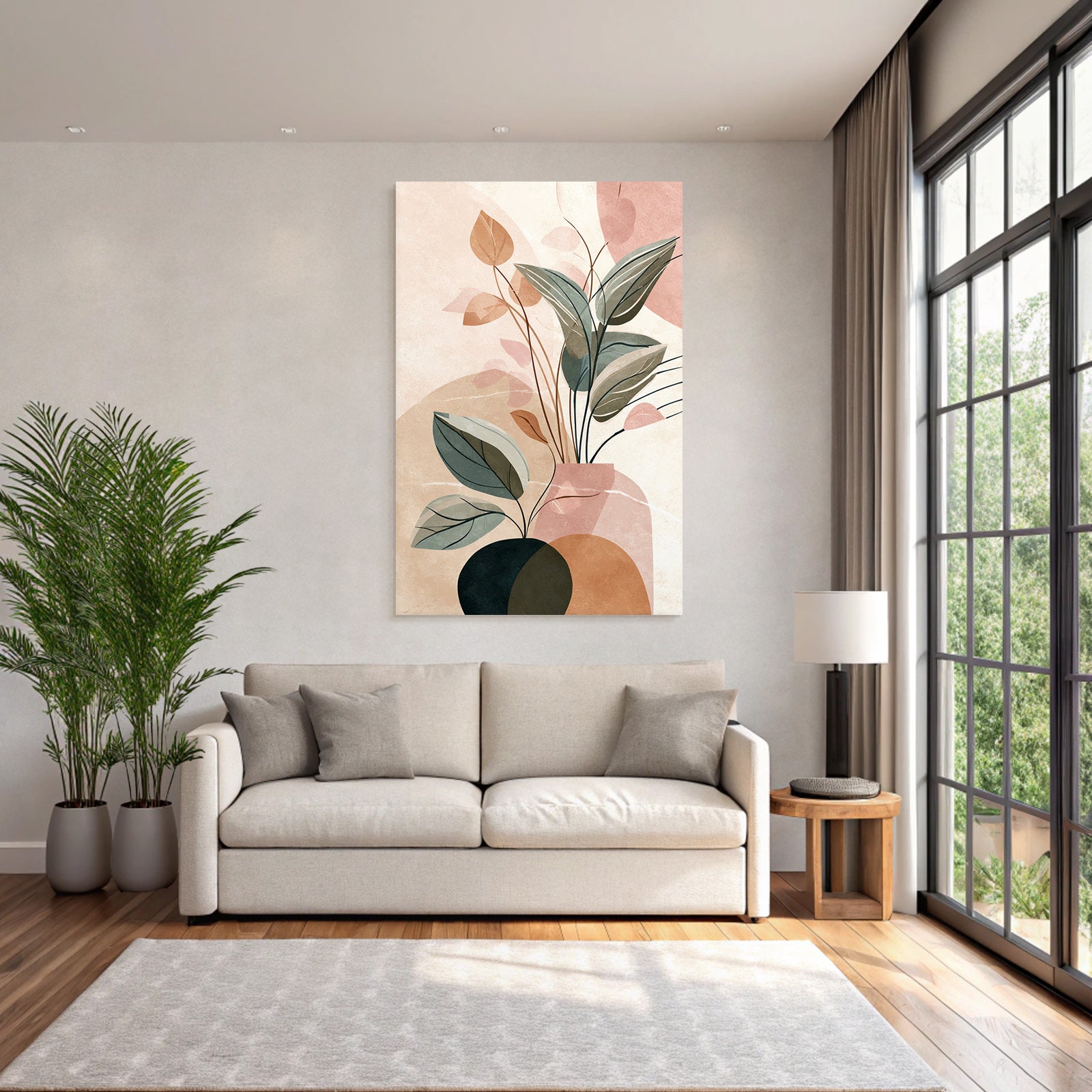 Vase with stylized plants and leaves Abstract Design