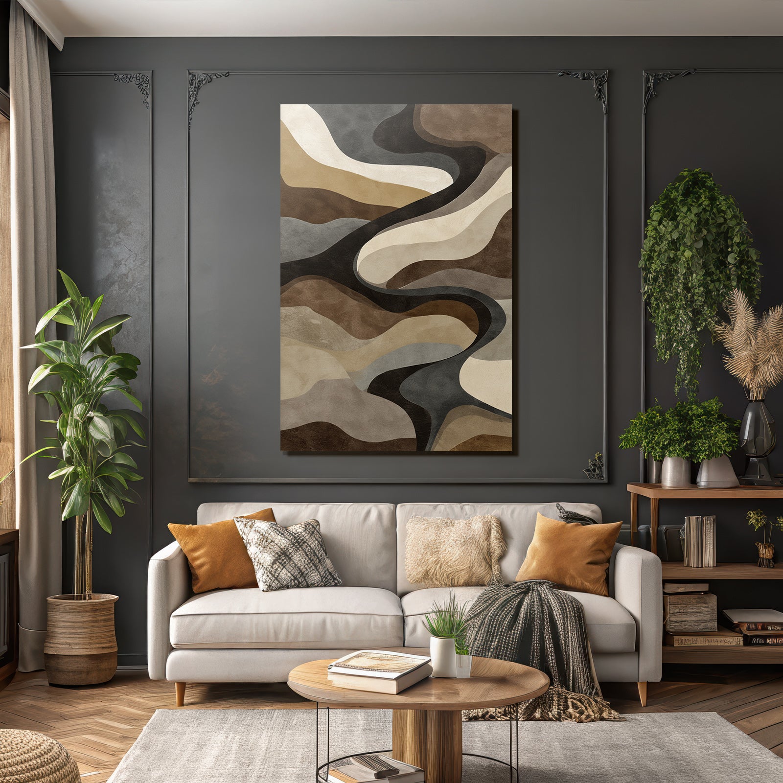 Wellenfoermige Muster In Braun Beige Und Grau Abstract Kunst
