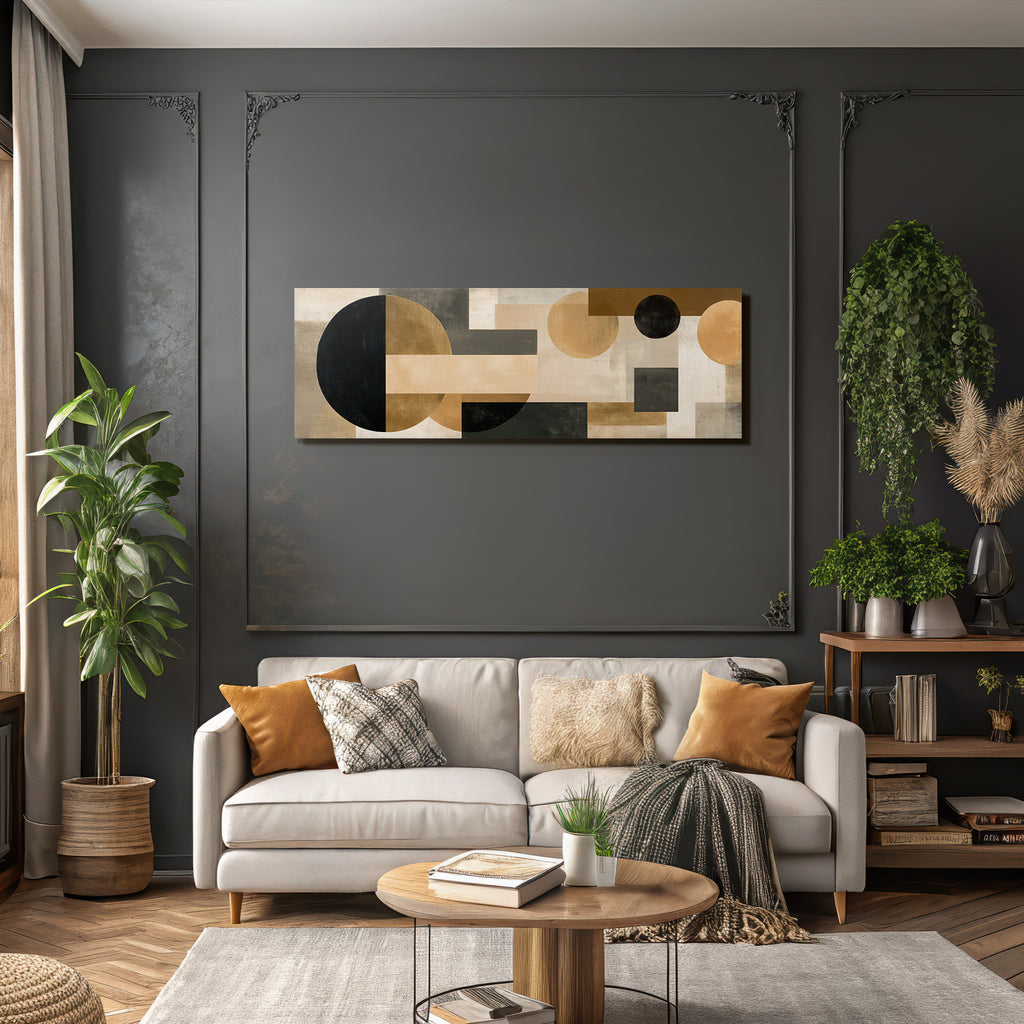 Abstracte Geometrische Kunst Mit Farben Schwarz Beige Grau Gold