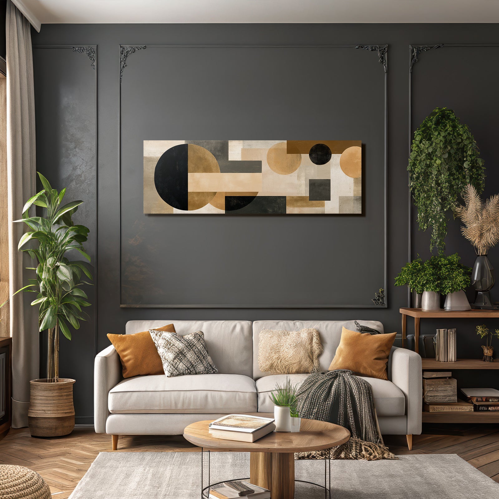 Abstract Geometric Art With Colors Black Beige Gray Gold
