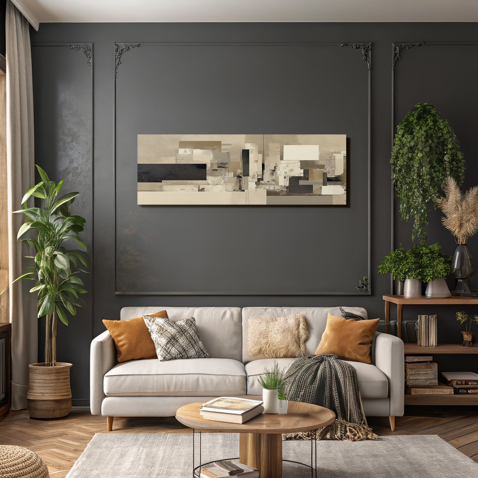 Abstract Art Rectangles Beige Brown Black