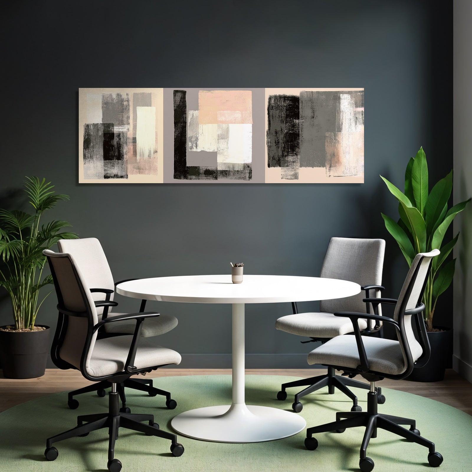 Abstract Artwork Three Panels Neutral Colors Texture Contrast