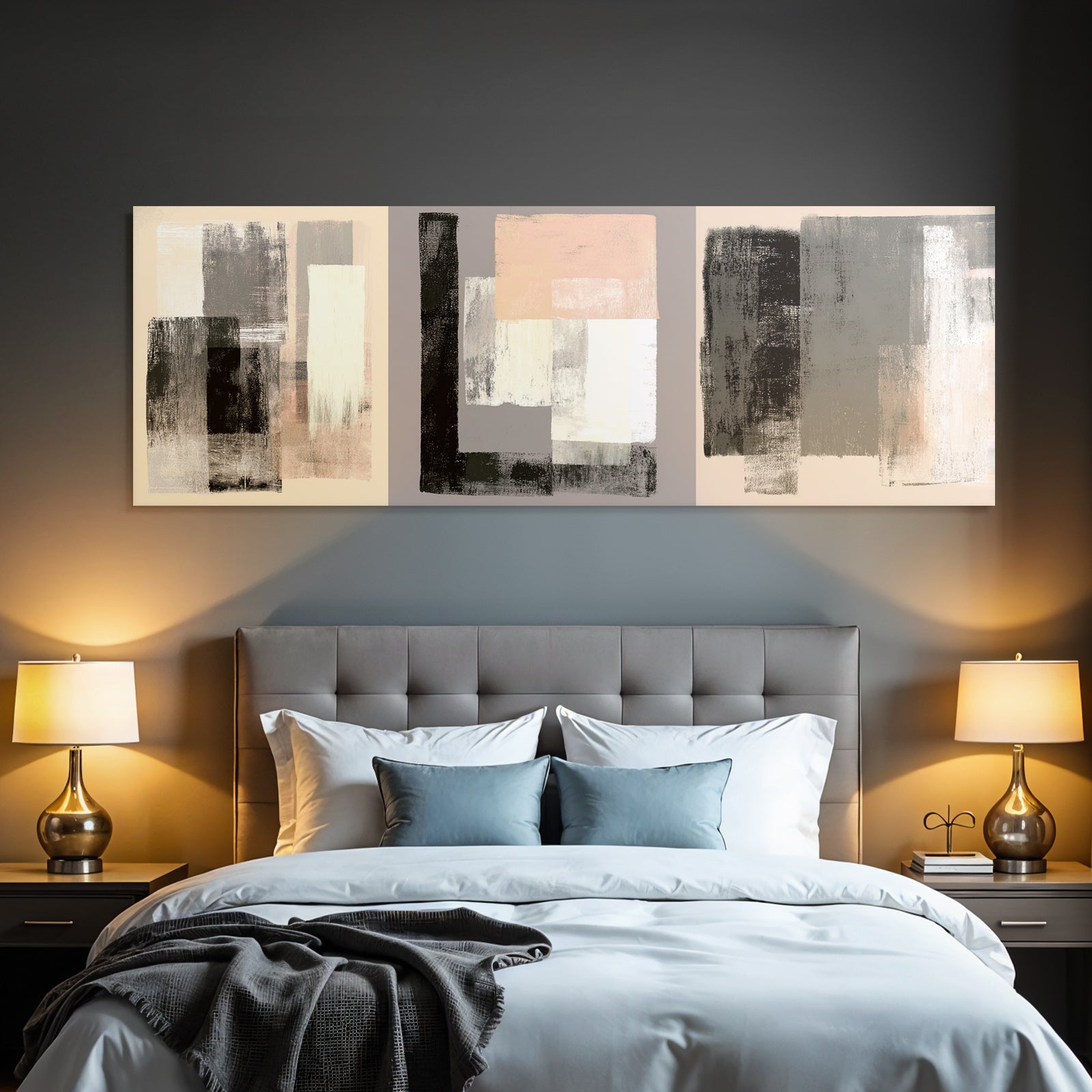 Abstract Artwork Three Panels Neutral Colors Texture Contrast