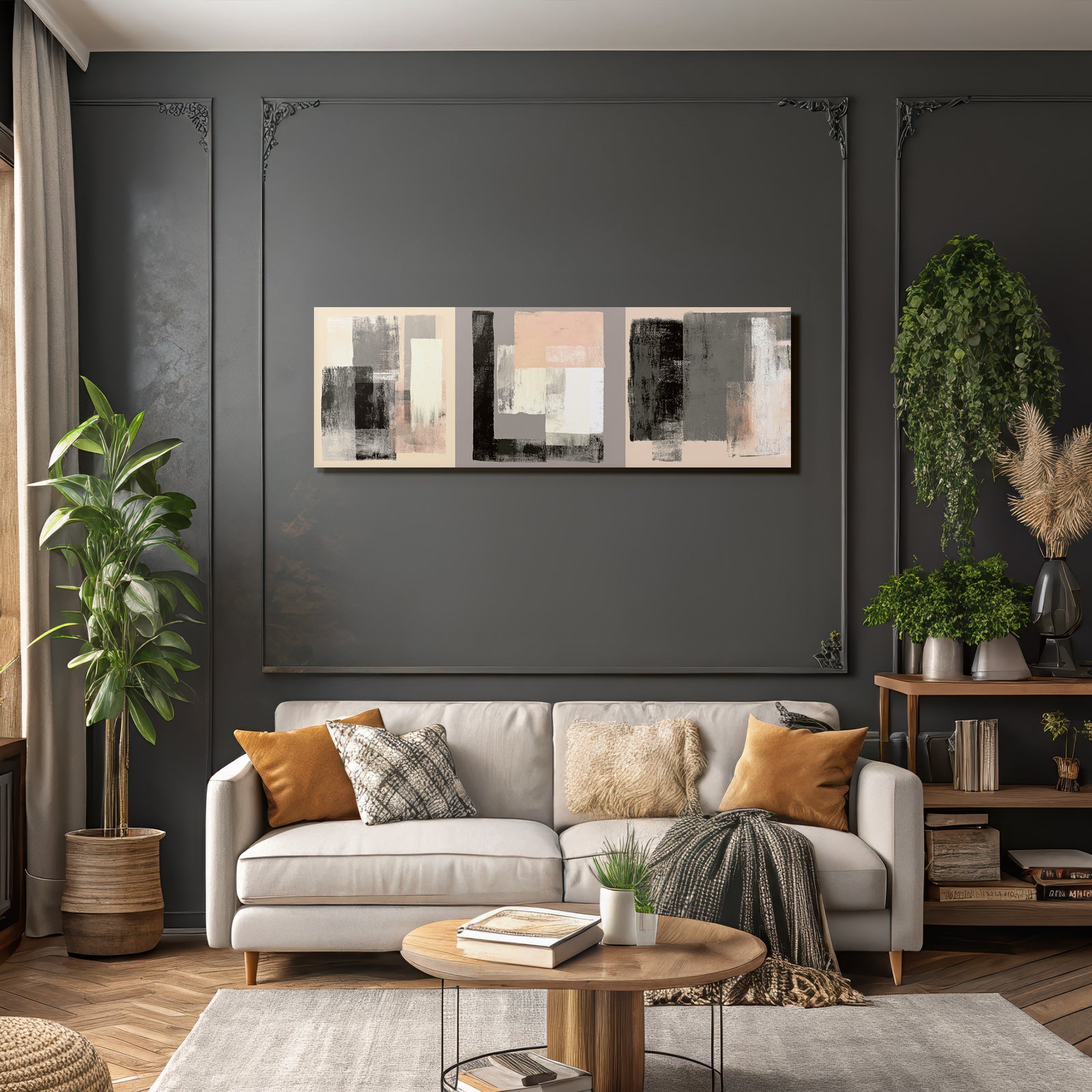 Abstract Artwork Three Panels Neutral Colors Texture Contrast