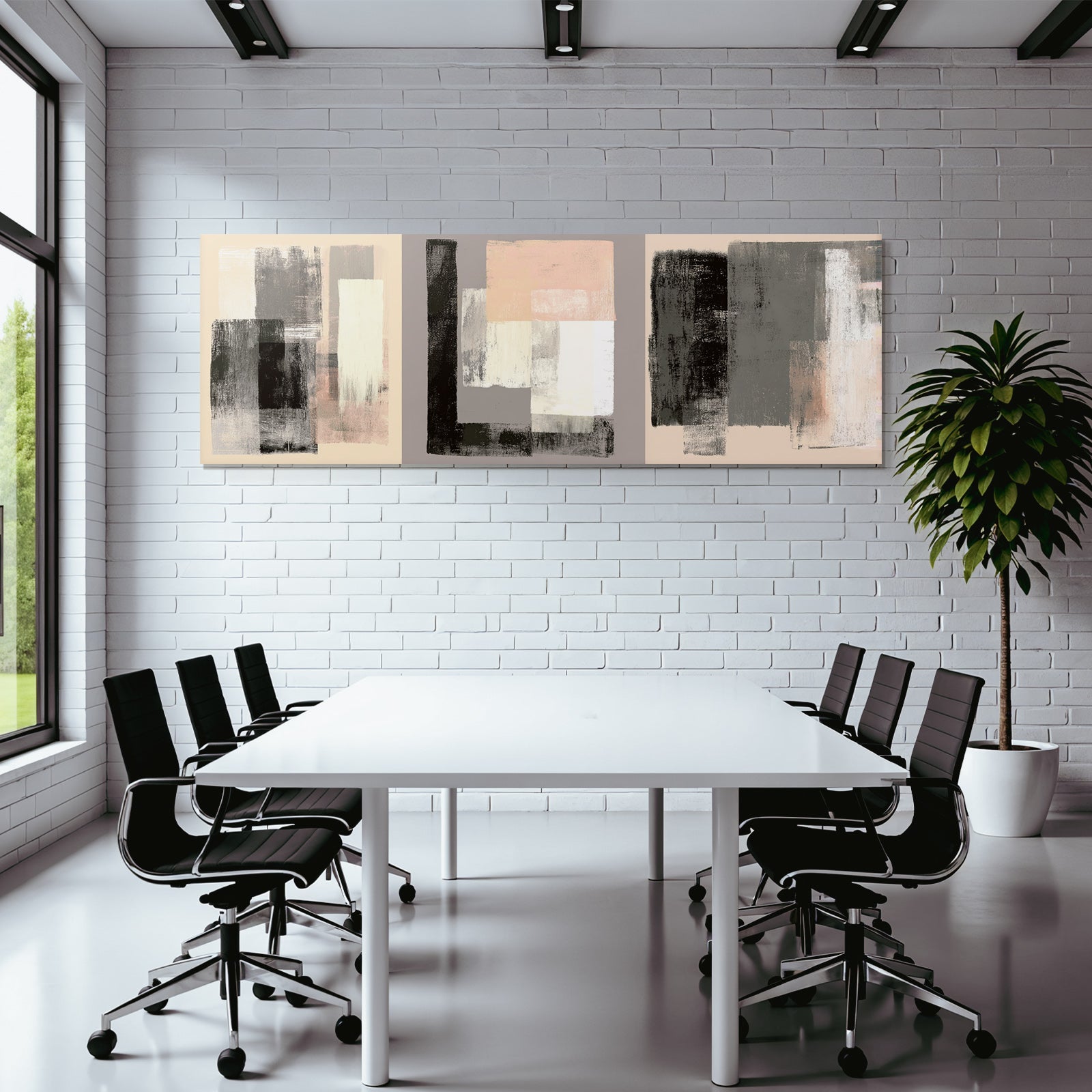 Abstract Artwork Three Panels Neutral Colors Texture Contrast