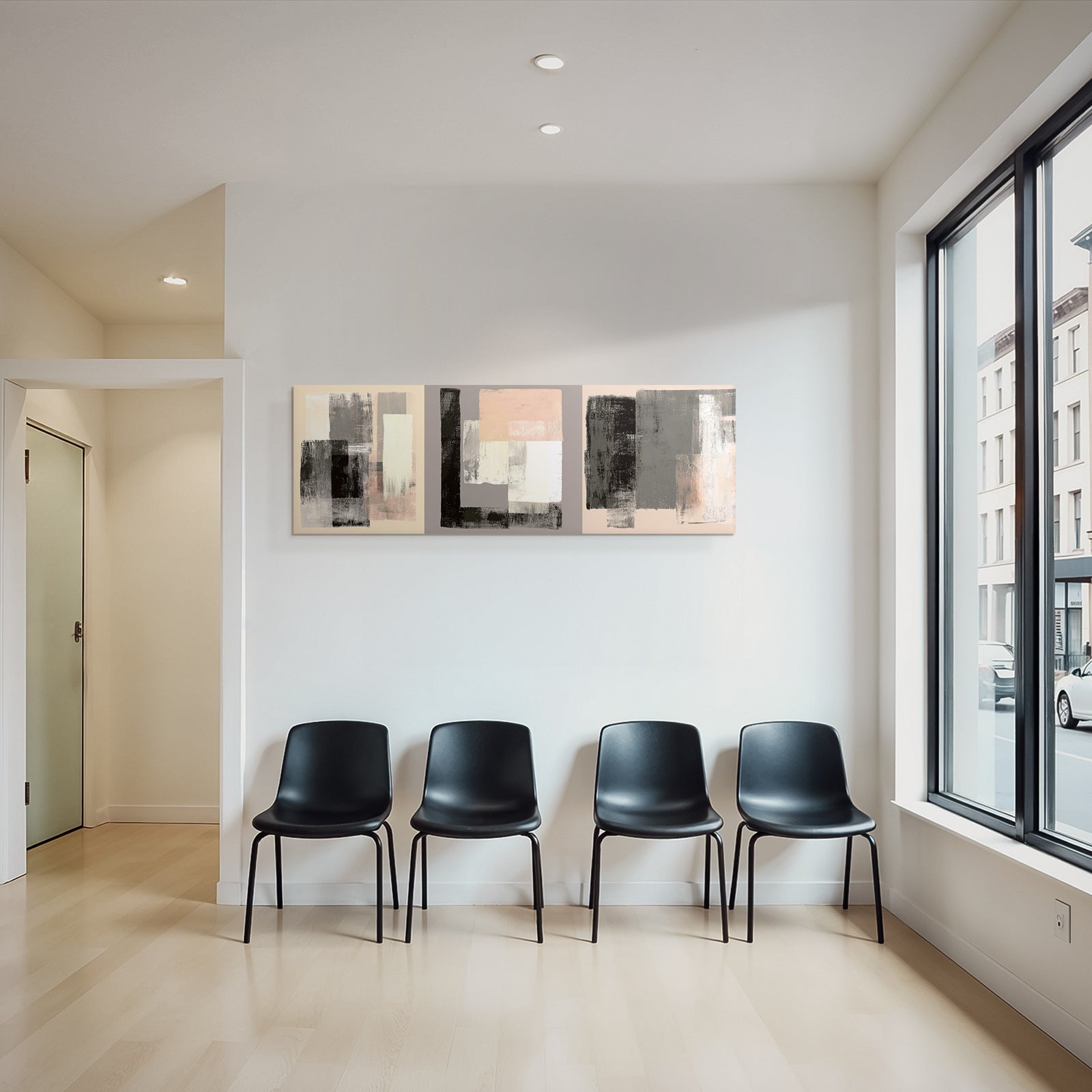 Abstract Artwork Three Panels Neutral Colors Texture Contrast