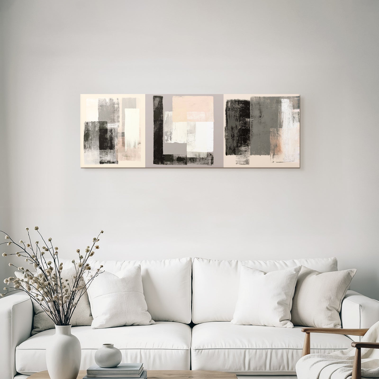 Abstract Artwork Three Panels Neutral Colors Texture Contrast