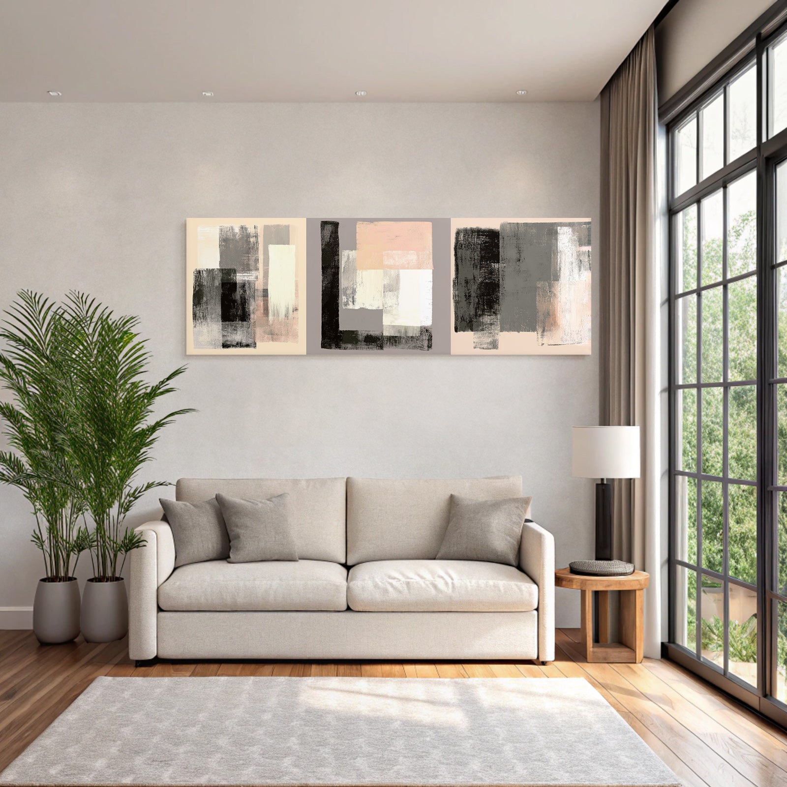 Abstract Artwork Three Panels Neutral Colors Texture Contrast