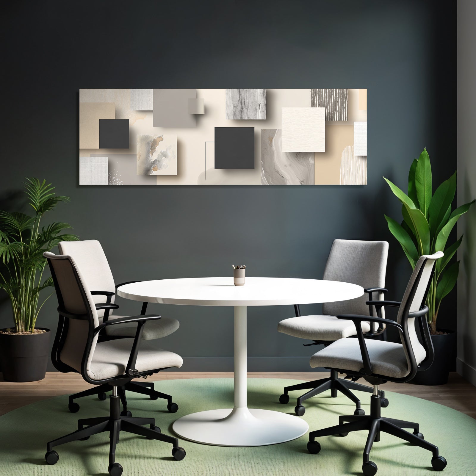 Abstract arrangement of shapes and textures in neutral colors