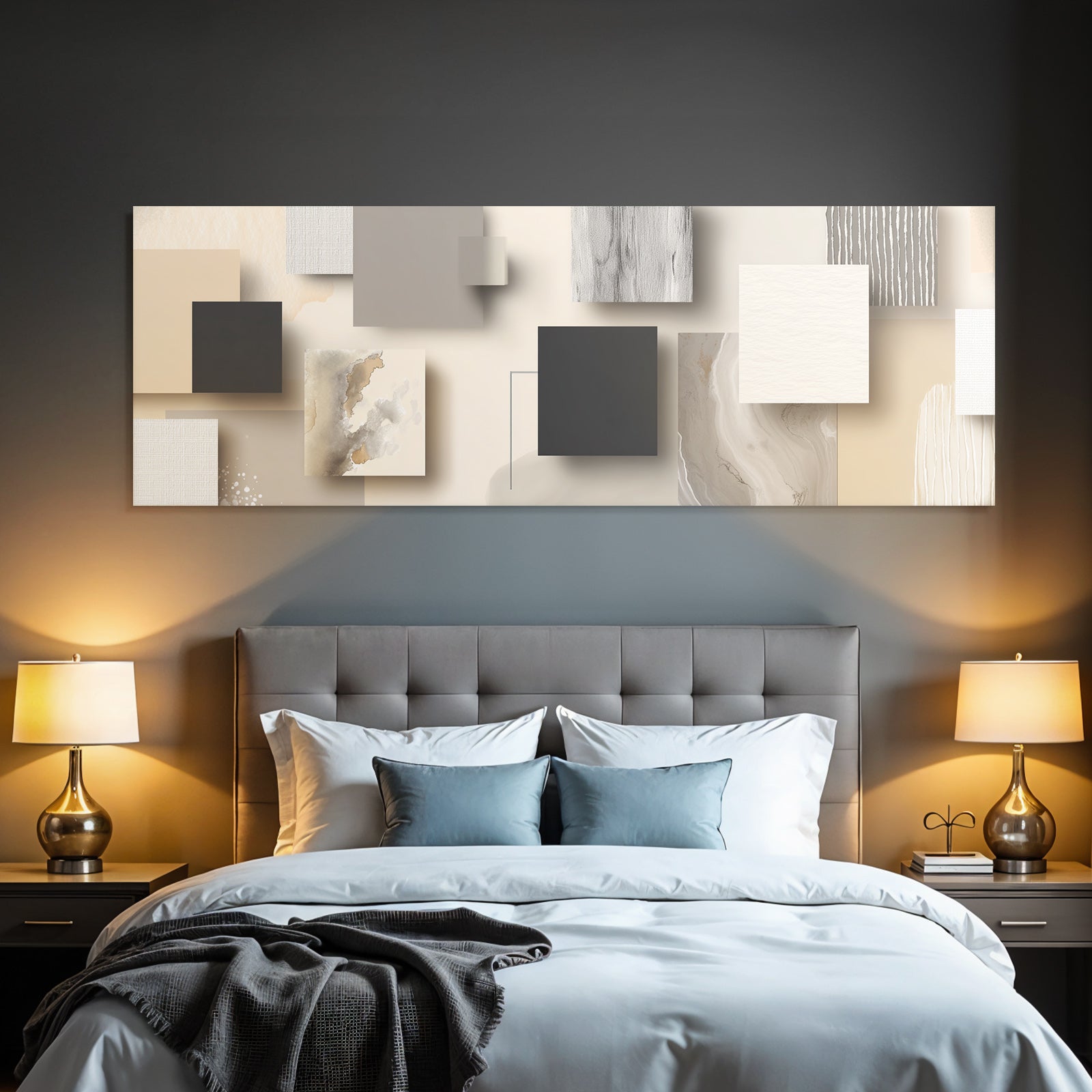 Abstract arrangement of shapes and textures in neutral colors