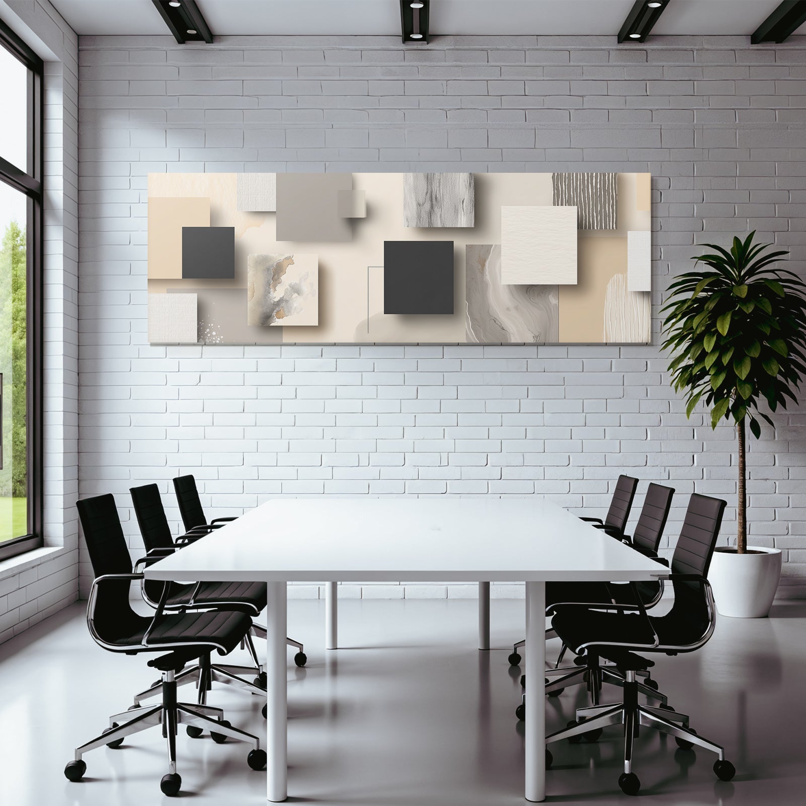 Abstract arrangement of shapes and textures in neutral colors