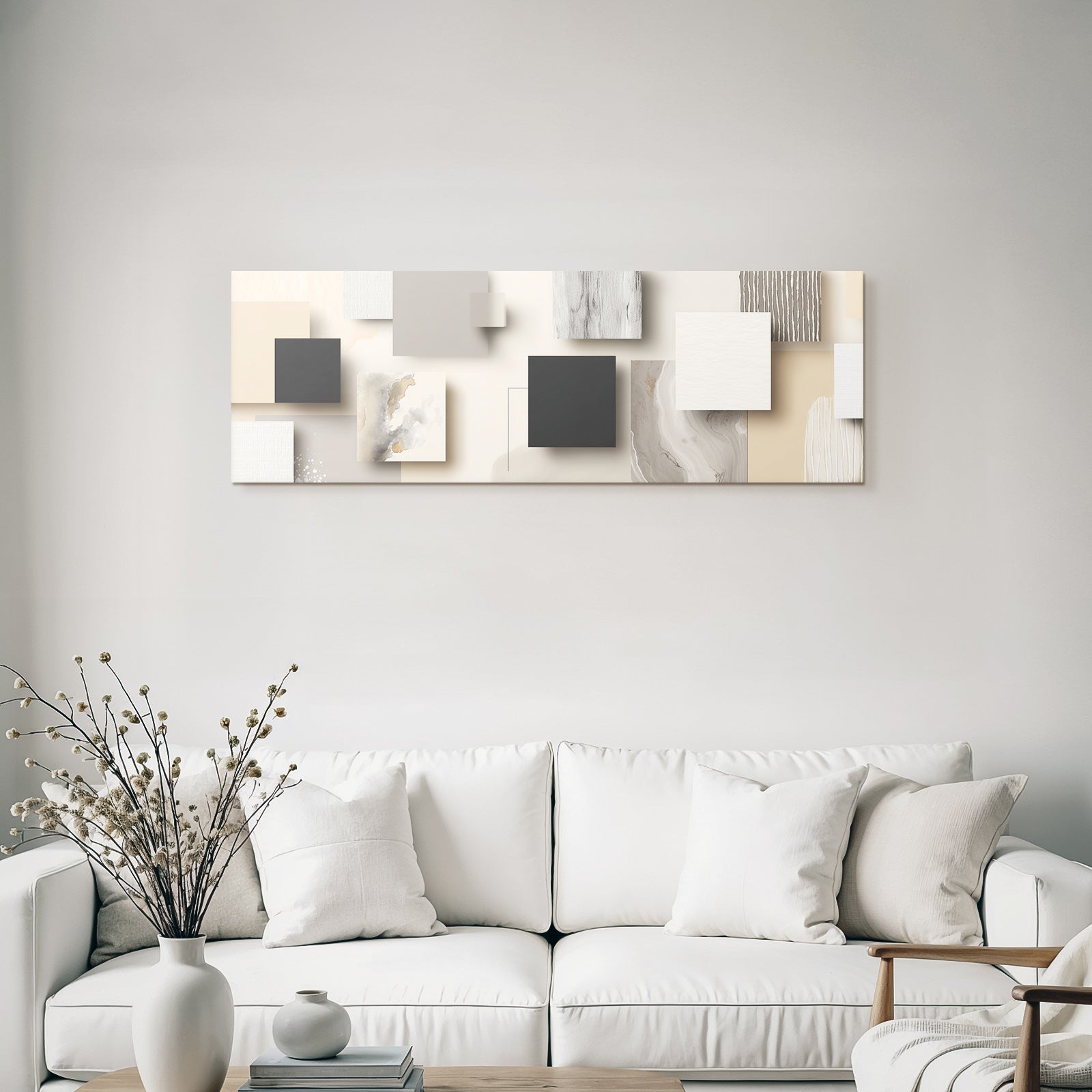 Abstract arrangement of shapes and textures in neutral colors
