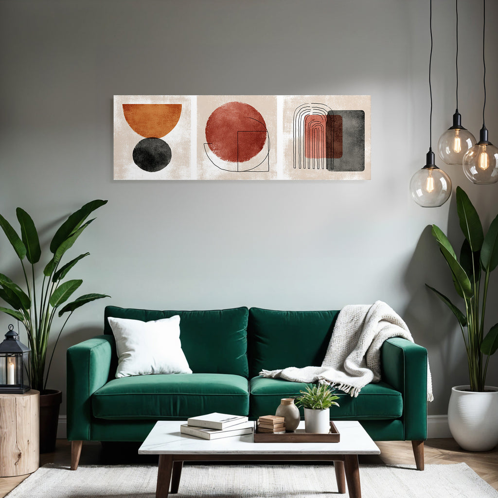 Abstrakte Geometrische Designs Drei Panelle Rot Orange Grau