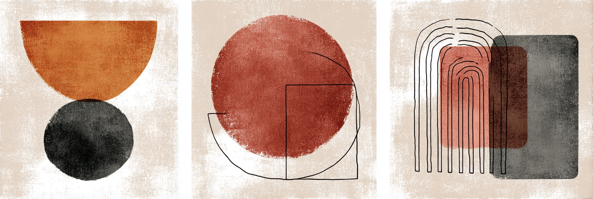Abstrakte Geometrische Designs Drei Panelle Rot Orange Grau | Modern Basic | Einrichtungsstile