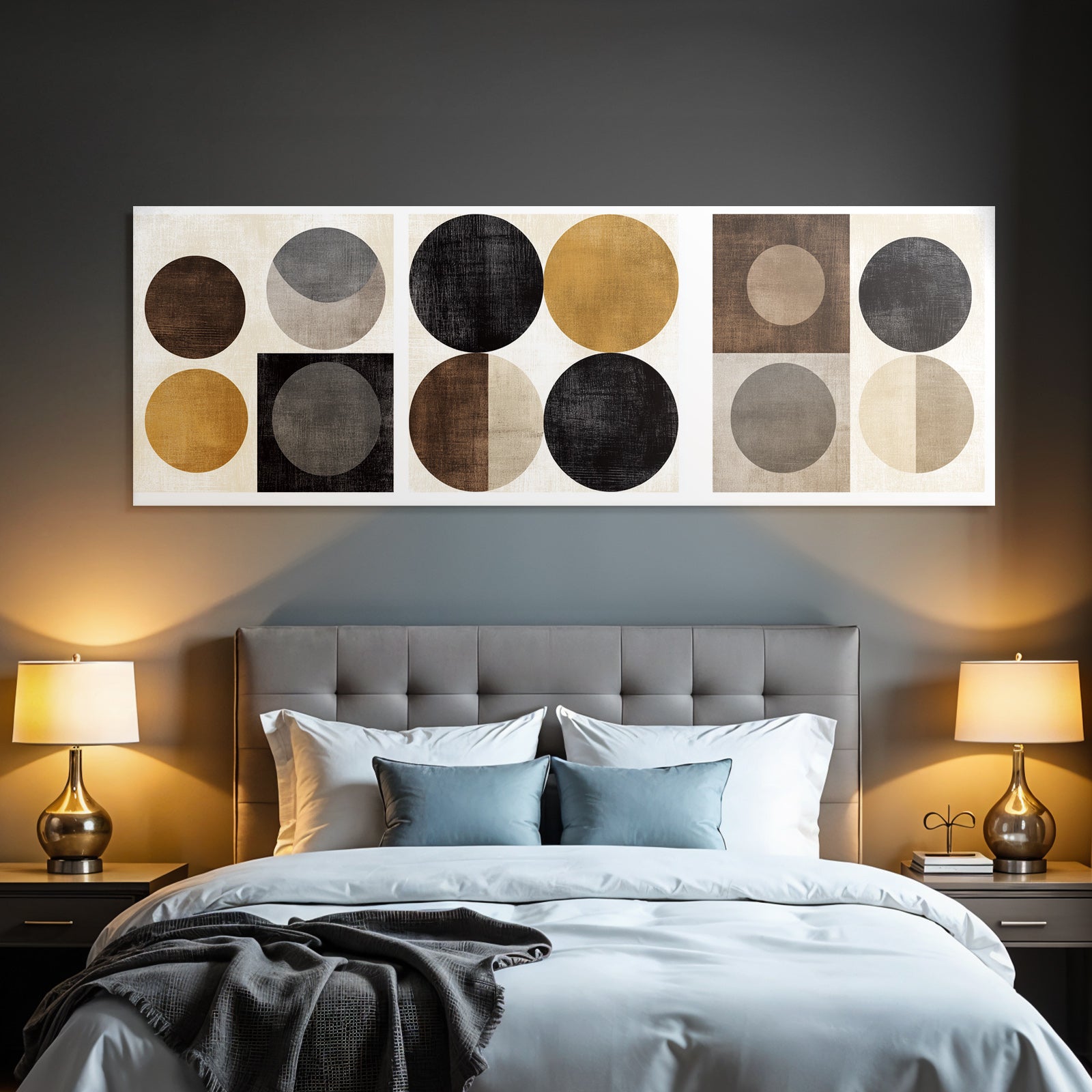 Abstract geometric designs with circles in colors and textures minimalist decor