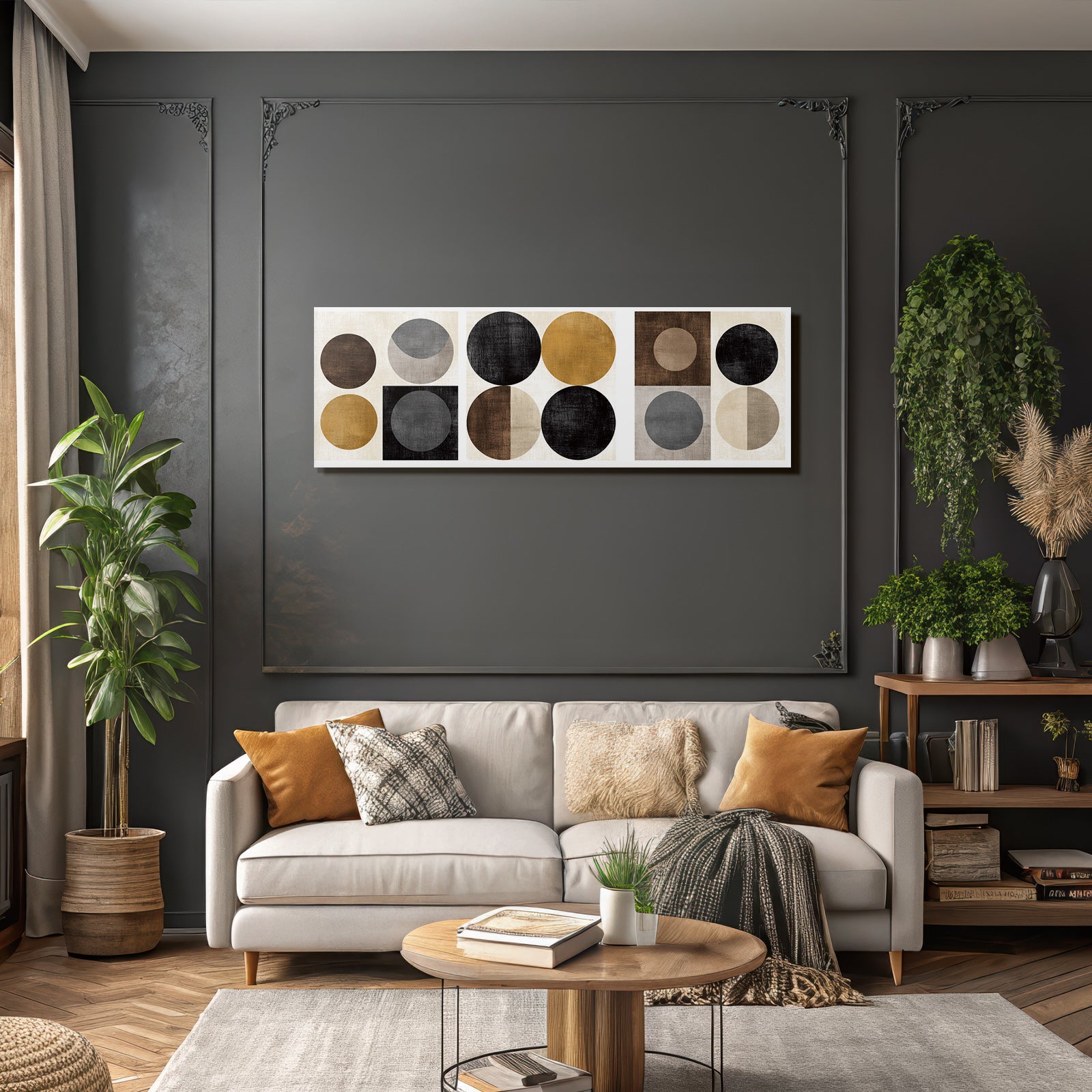 Abstract geometric designs with circles in colors and textures minimalist decor