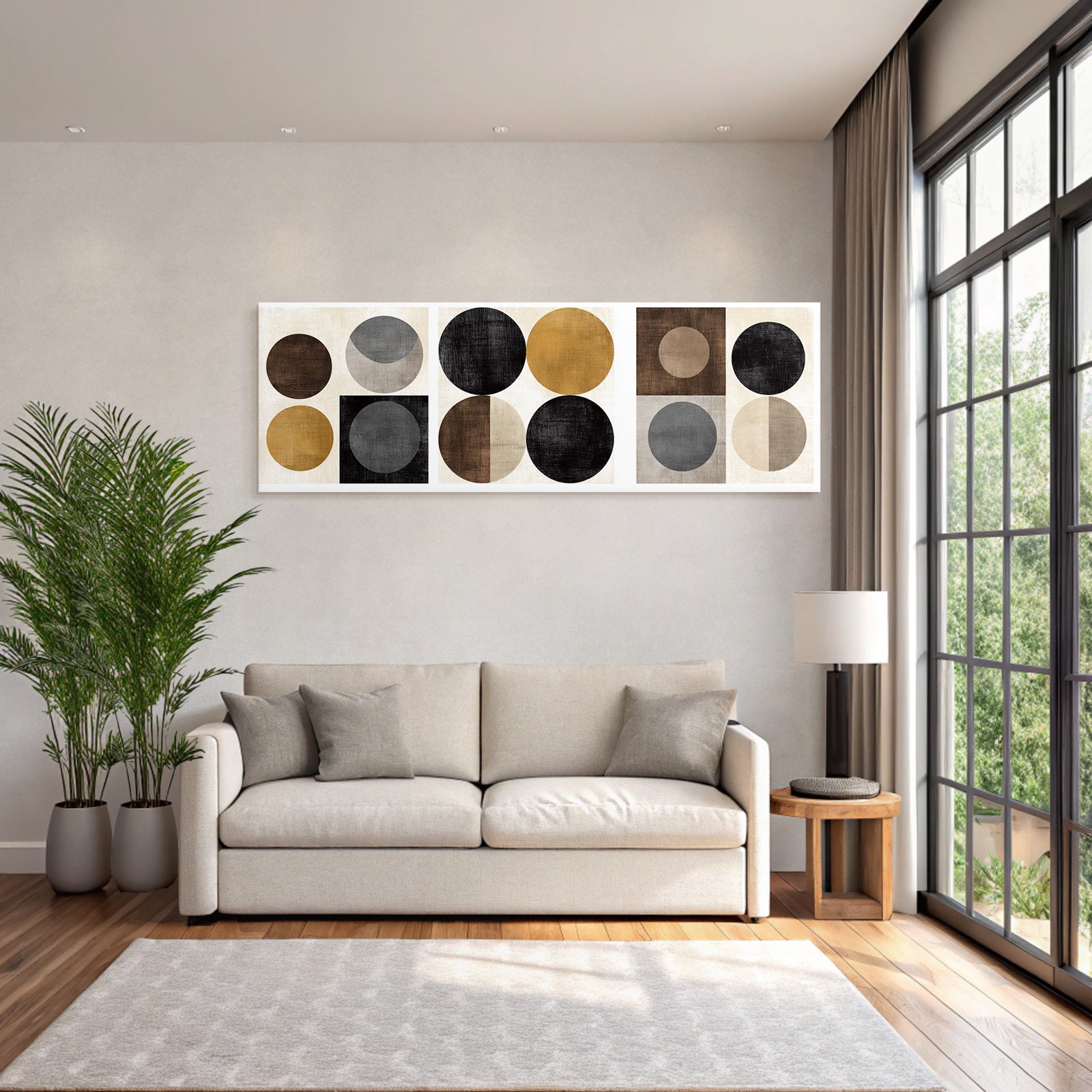 Abstract geometric designs with circles in colors and textures minimalist decor