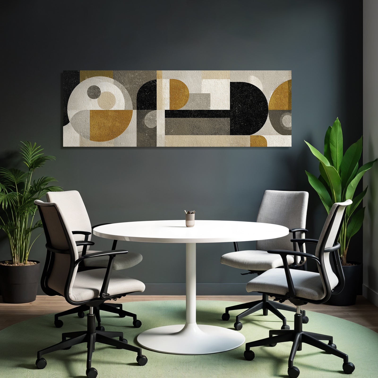 Abstrakte Geometrische Komposition In Schwarz Weiss Grau Und Gold