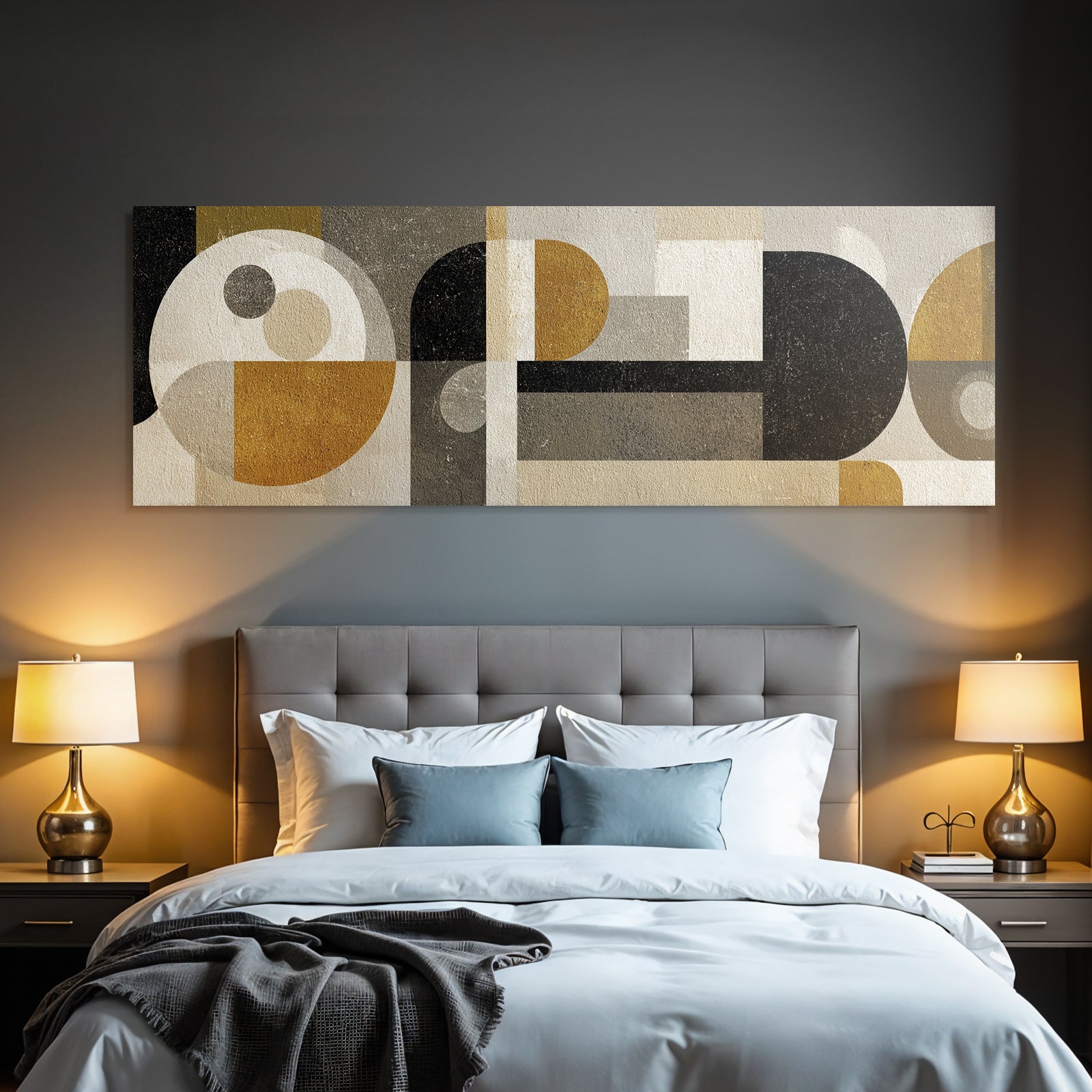 Abstrakte Geometrische Komposition In Schwarz Weiss Grau Und Gold