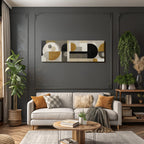 Abstrakte Geometrische Komposition In Schwarz Weiss Grau Und Gold
