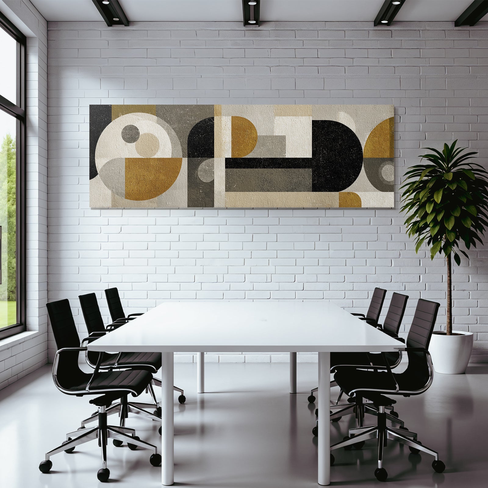 Abstrakte Geometrische Komposition In Schwarz Weiss Grau Und Gold