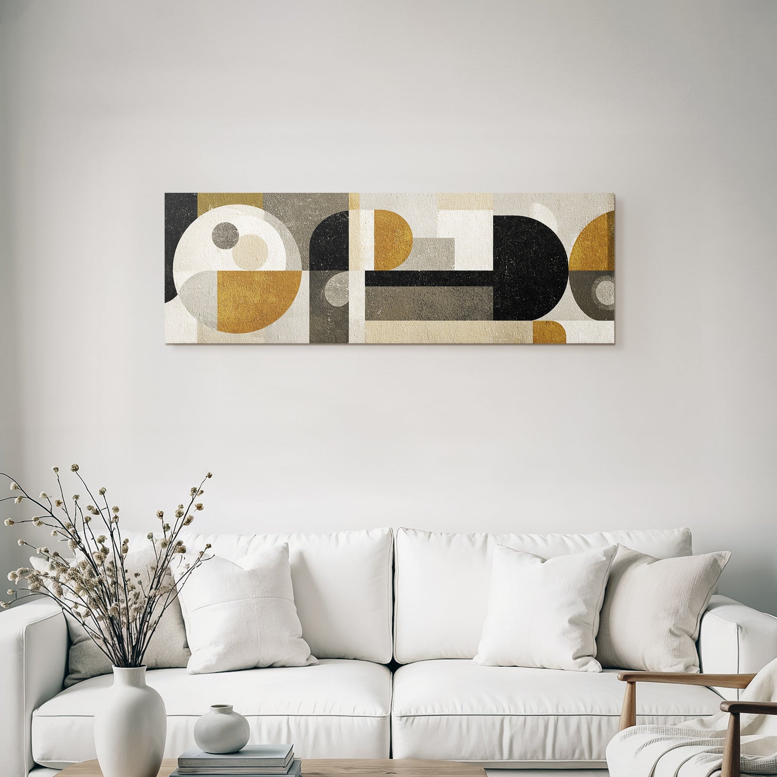 Abstrakte Geometrische Komposition In Schwarz Weiss Grau Und Gold