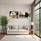 Abstrakte Geometrische Komposition In Schwarz Weiss Grau Und Gold