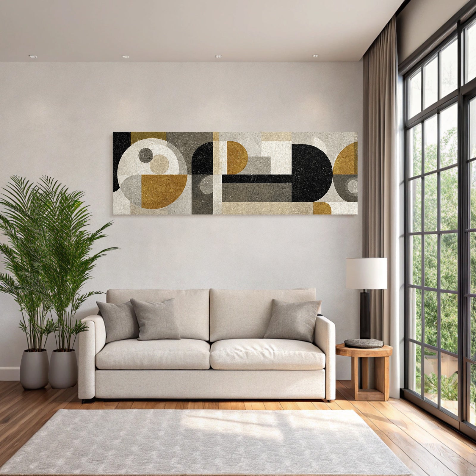 Abstrakte Geometrische Komposition In Schwarz Weiss Grau Und Gold