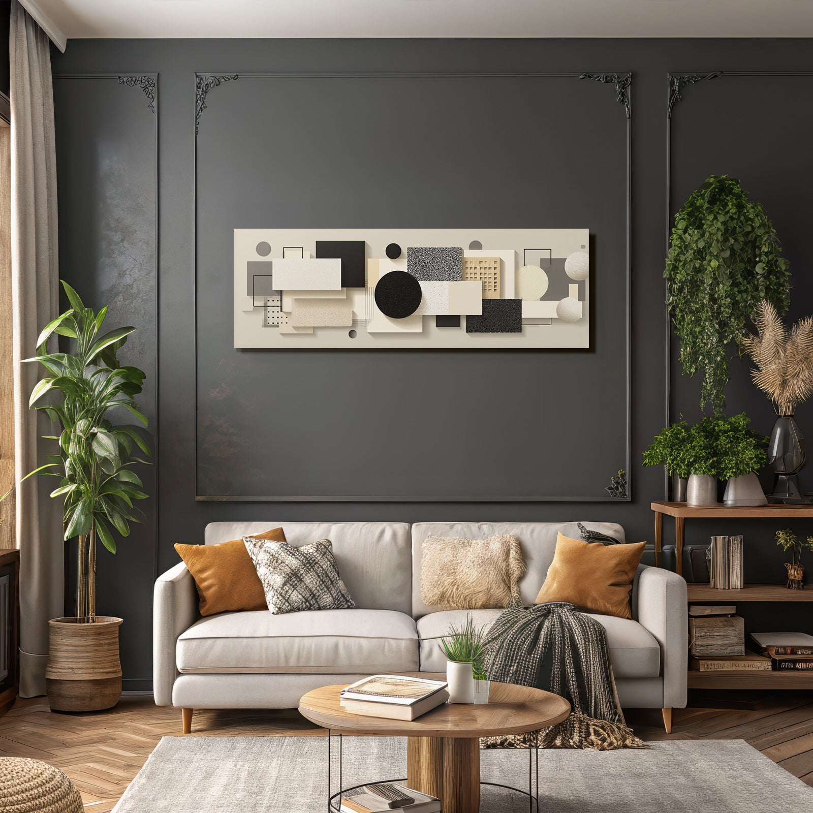 Abstract Geometric Composition Modern Minimalism Beige Black White Grey