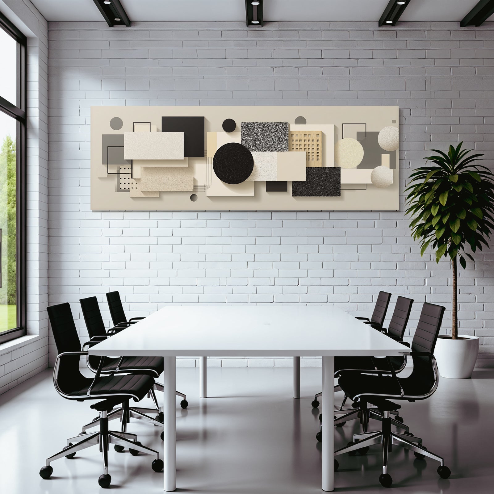 Abstract Geometric Composition Modern Minimalism Beige Black White Grey