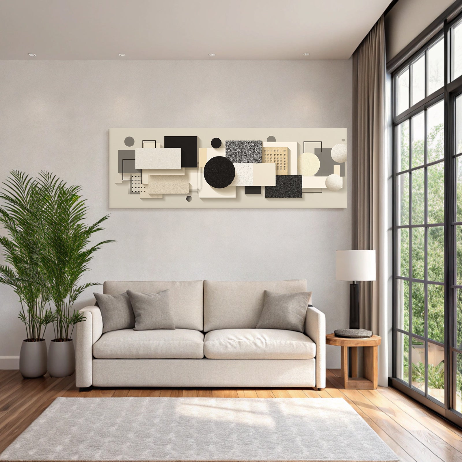 Abstract Geometric Composition Modern Minimalism Beige Black White Grey