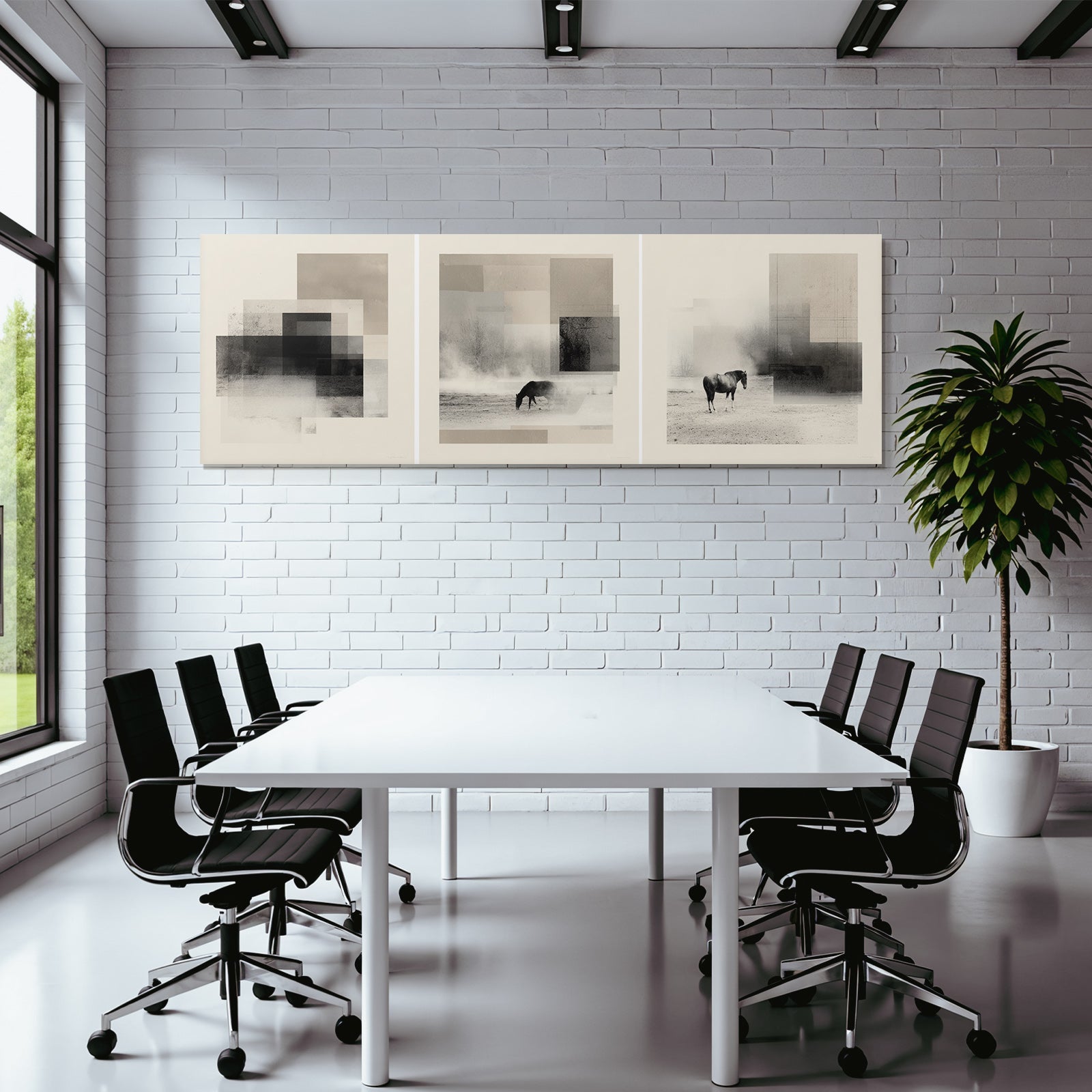 Abstract Horse In Misty Environment Panel Series