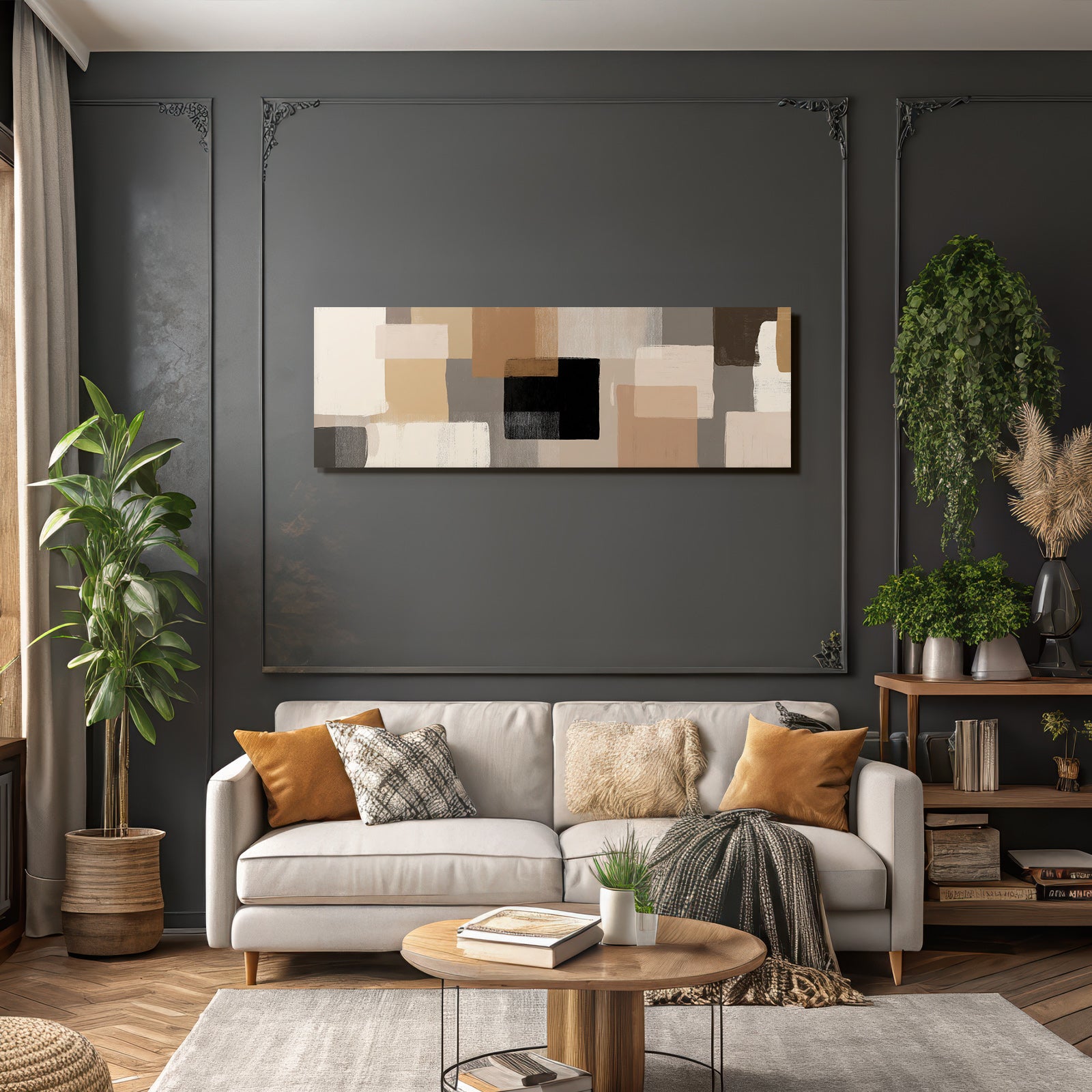 Abstract Art Geometric Shapes Beige Brown Gray Black