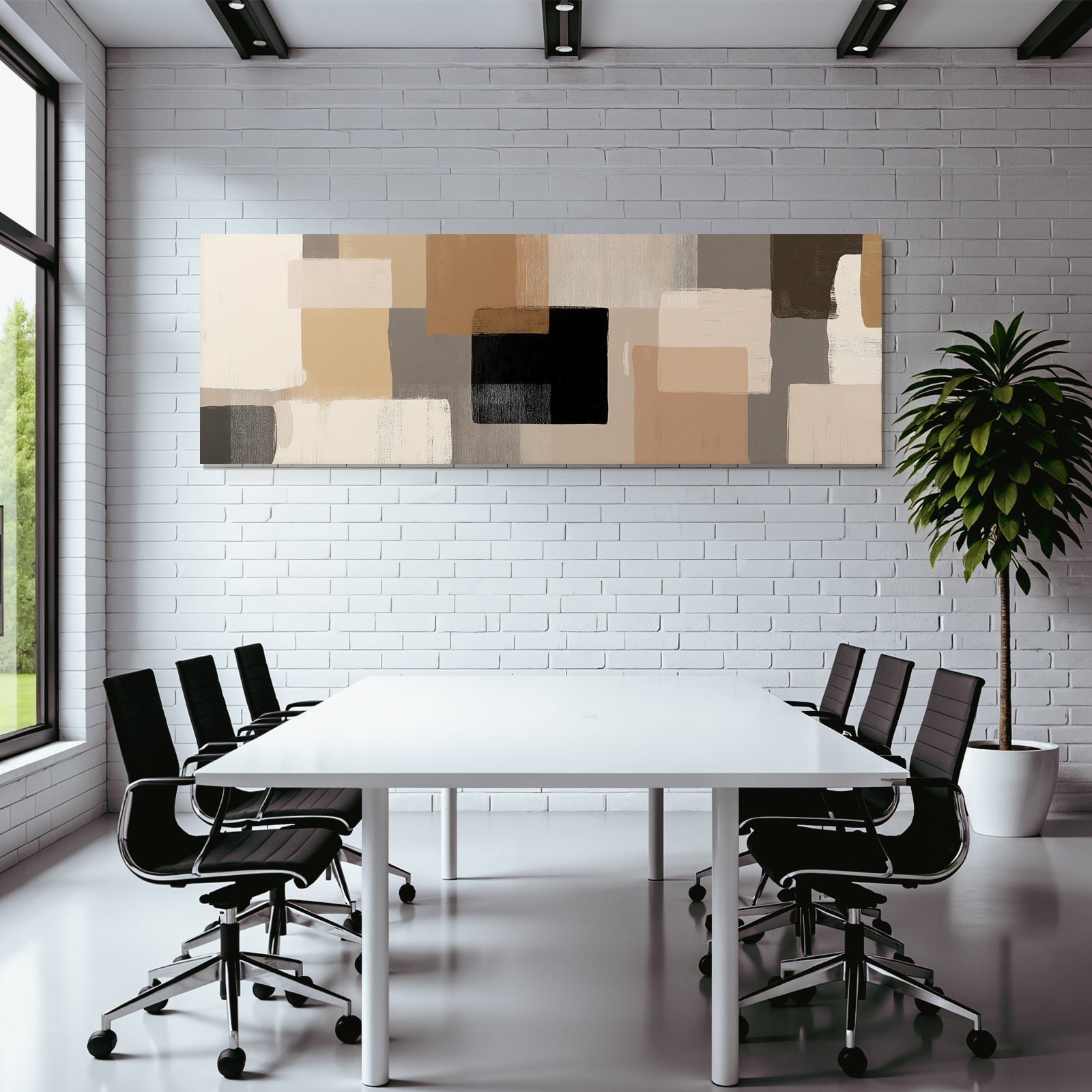 Abstract Art Geometric Shapes Beige Brown Gray Black