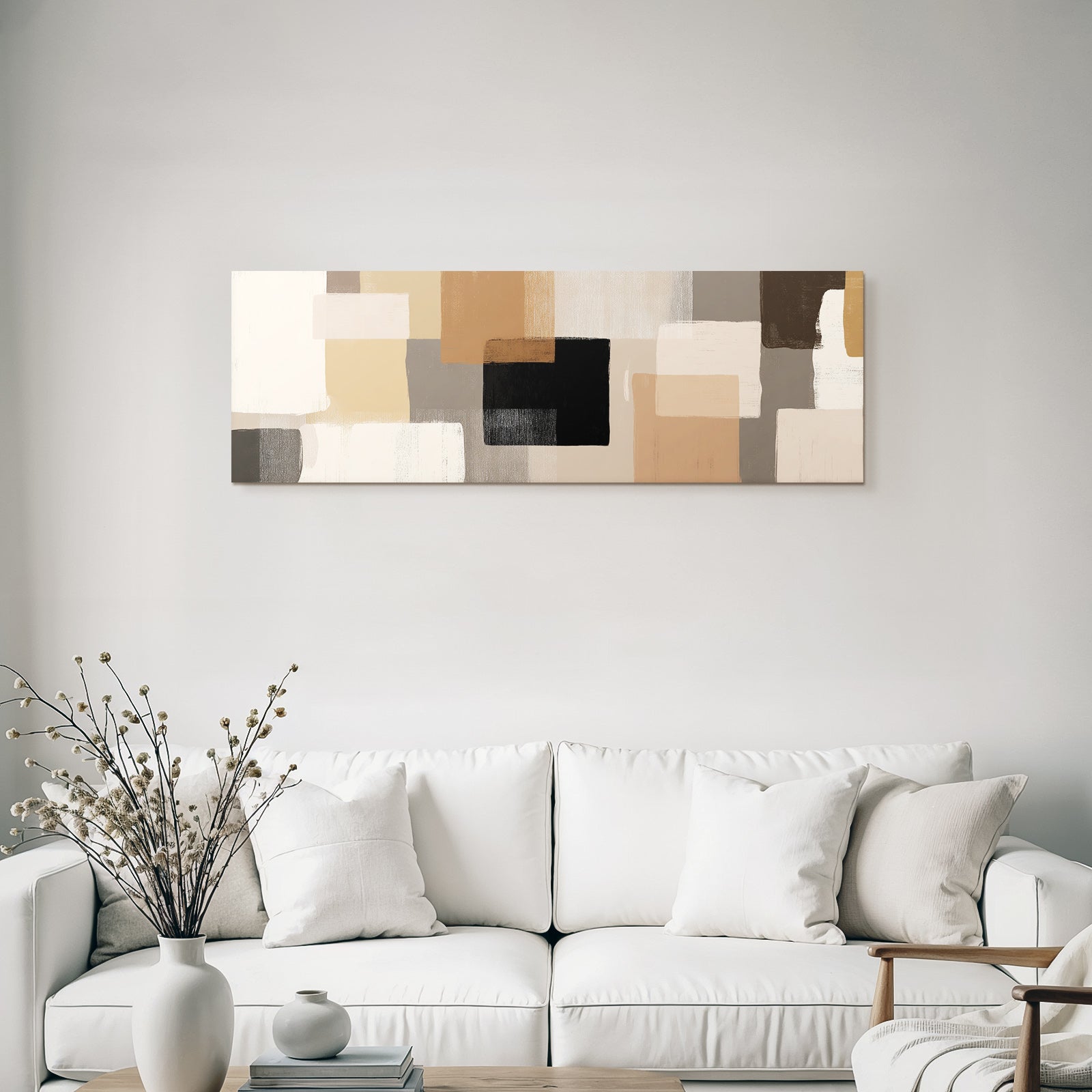 Abstract Art Geometric Shapes Beige Brown Gray Black