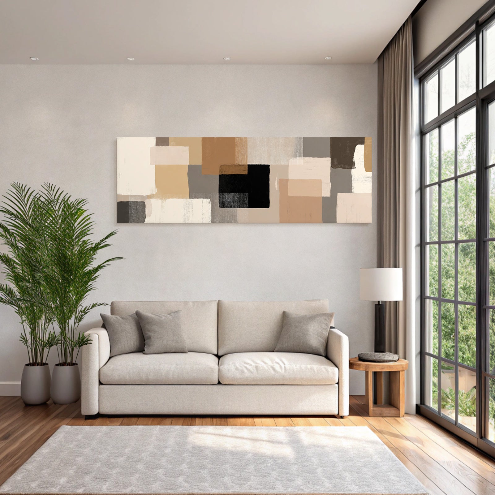 Abstract Art Geometric Shapes Beige Brown Gray Black