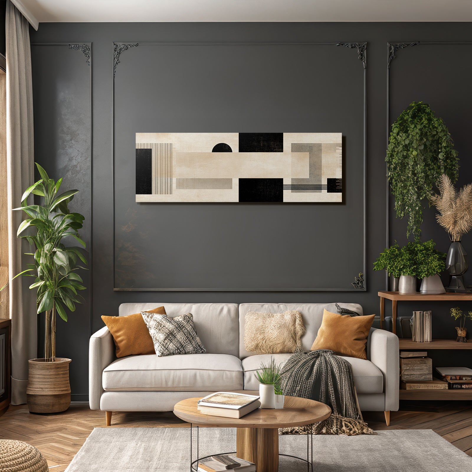Abstract Art Geometric Shapes Brown Black Gray
