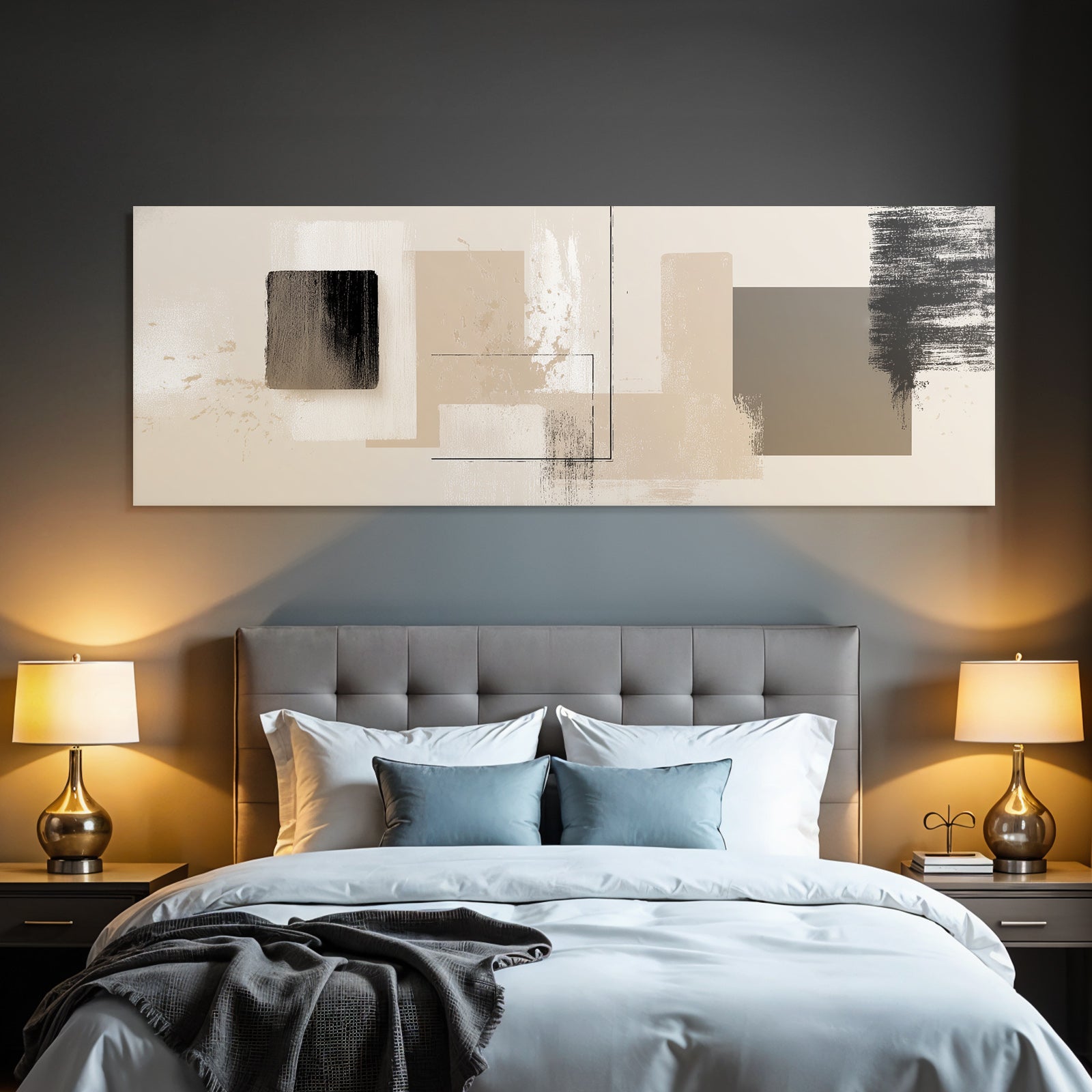 Abstract Art Geometric Shapes Textured Brushstrokes Neutral Tones