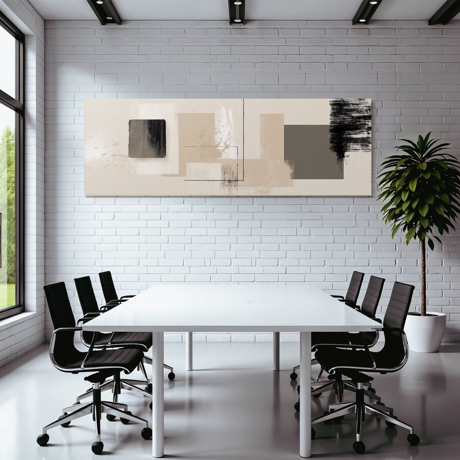 Abstract Art Geometric Shapes Textured Brushstrokes Neutral Tones