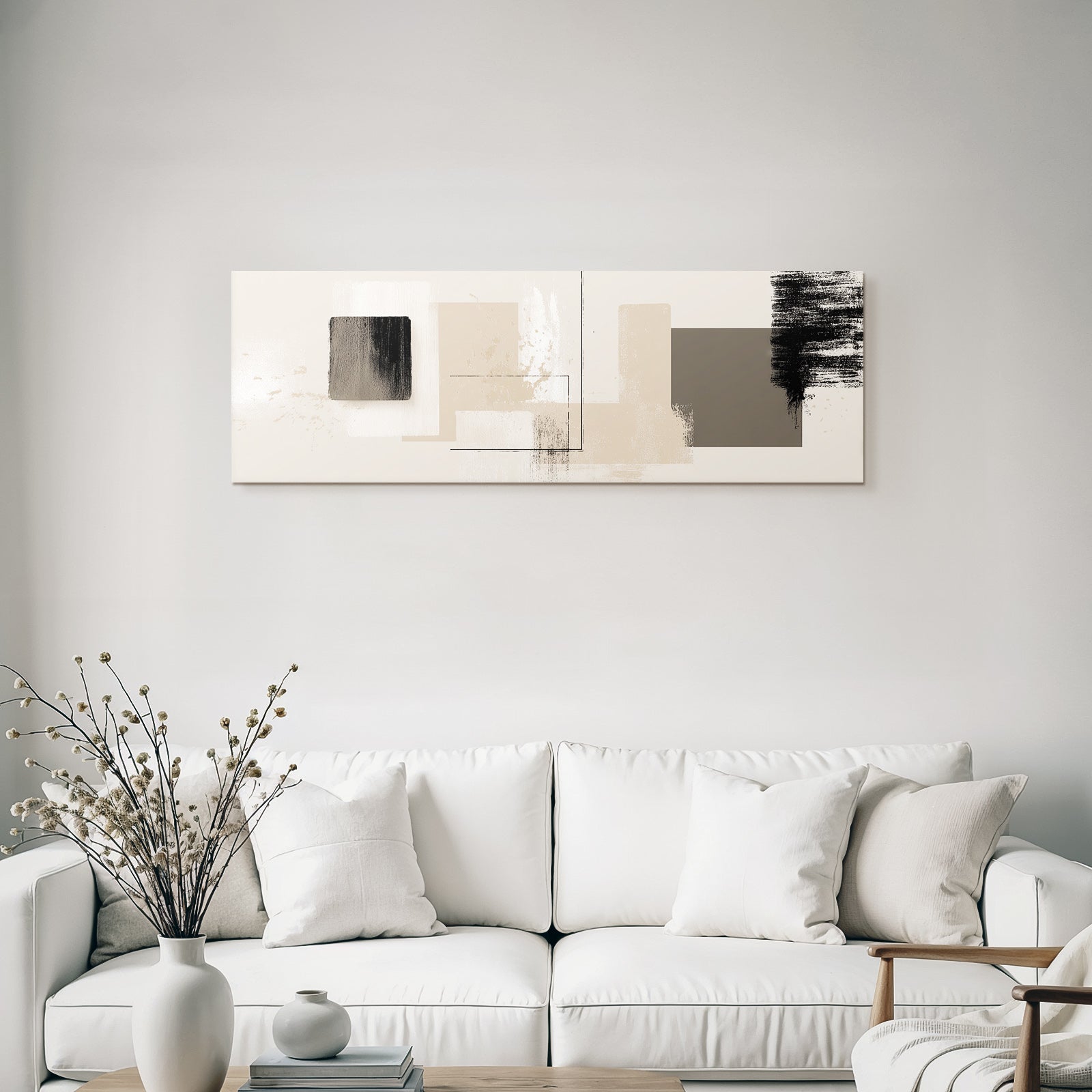 Abstract Art Geometric Shapes Textured Brushstrokes Neutral Tones