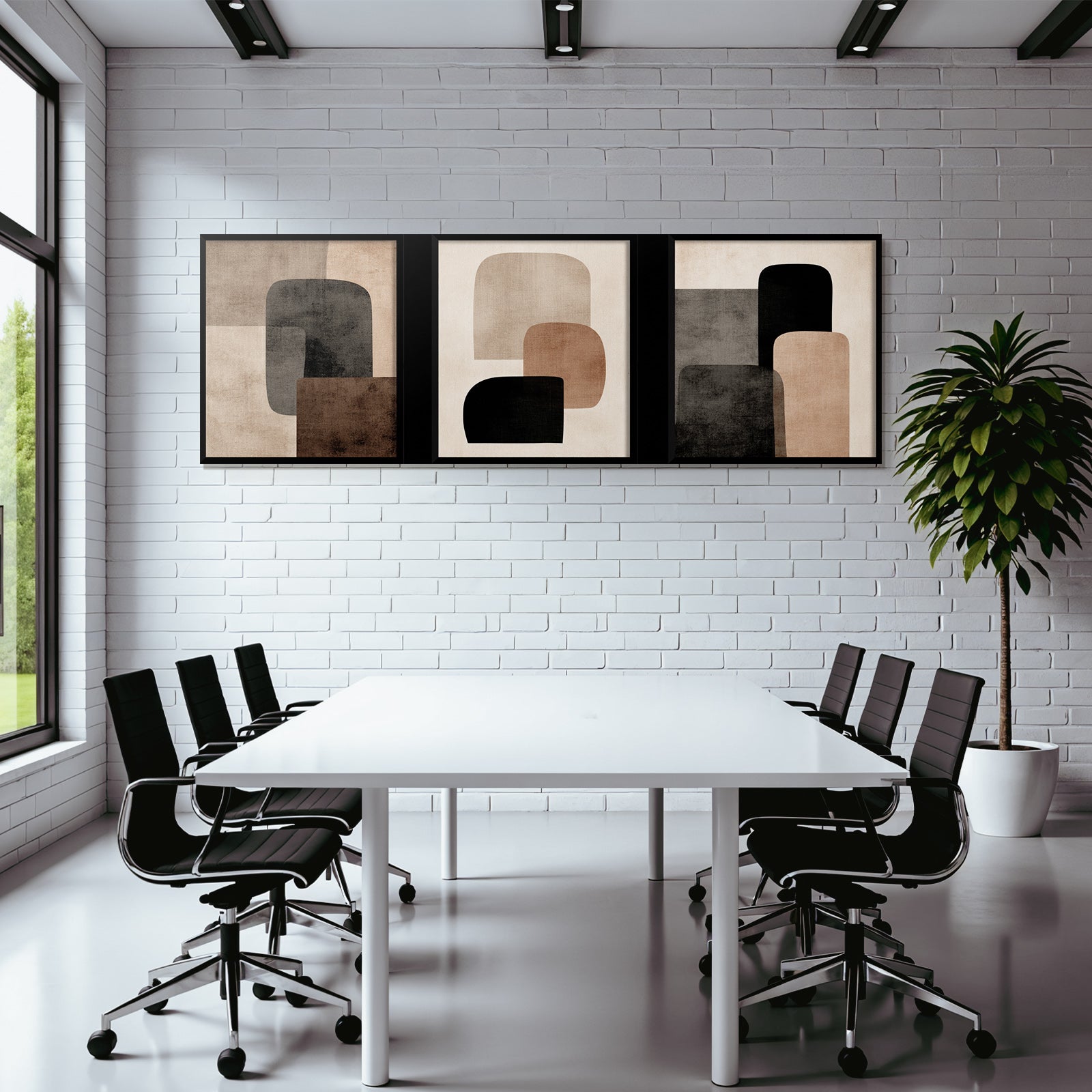Abstrakte Triptychon Geometrische Formsprache Neutrale Toene