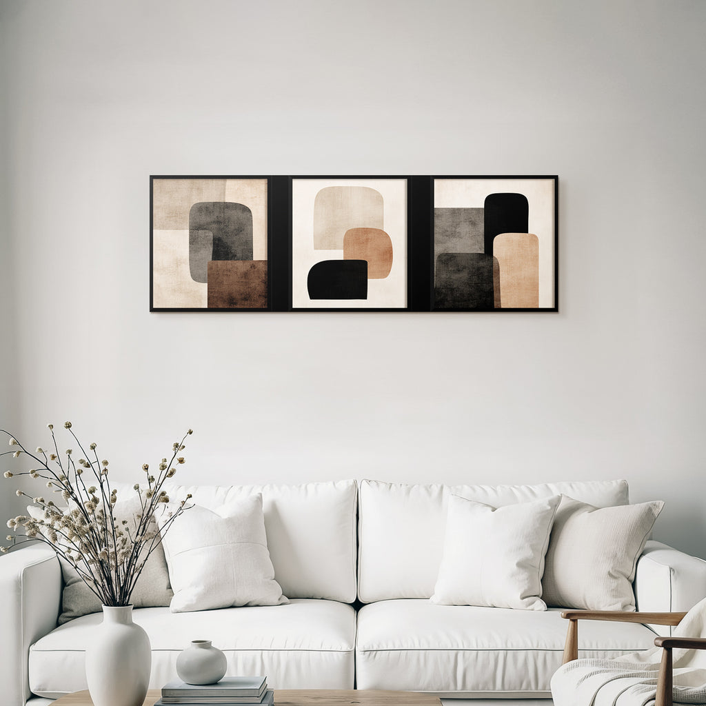 Abstrakte Triptychon Geometrische Formsprache Neutrale Toene